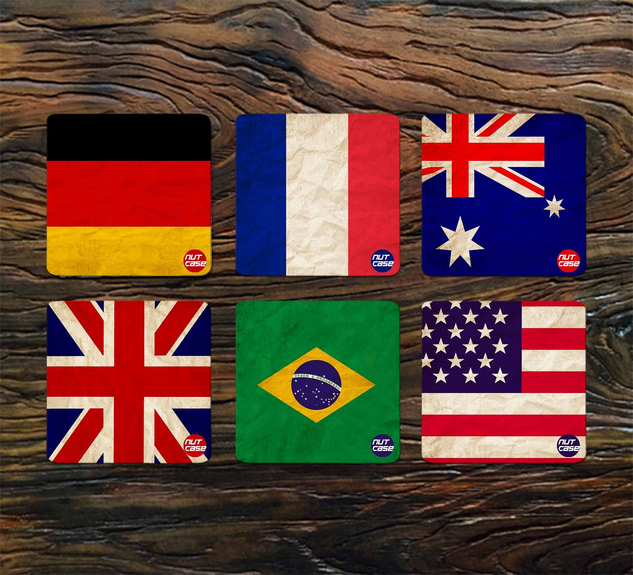 Metal Cool Coaster Set of 6 for Dining Table Coffee Mugs Stand - Flag