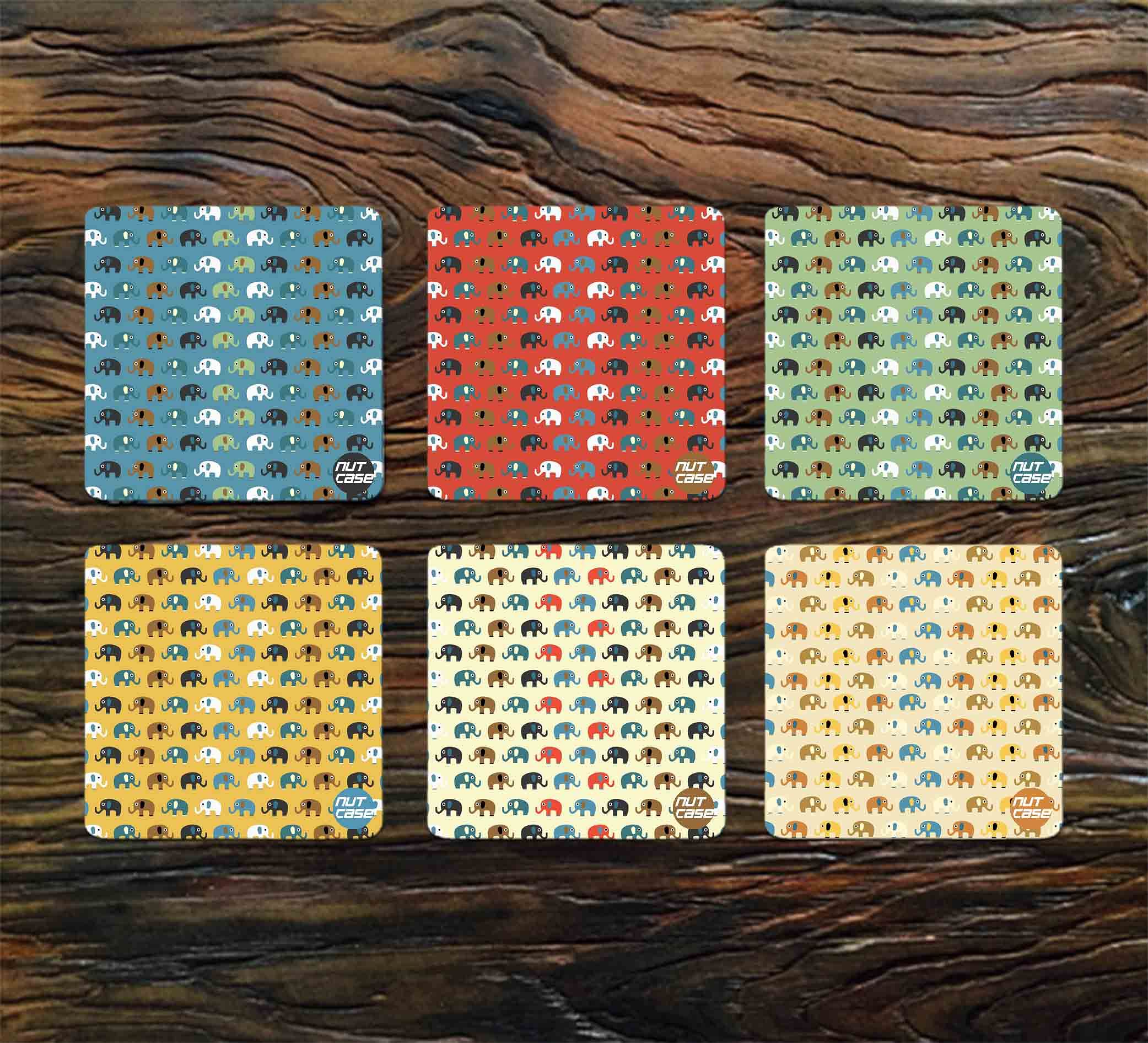 Square Metal Coaster Pack of 6 for Hotel & Restaurant Use - Elephants