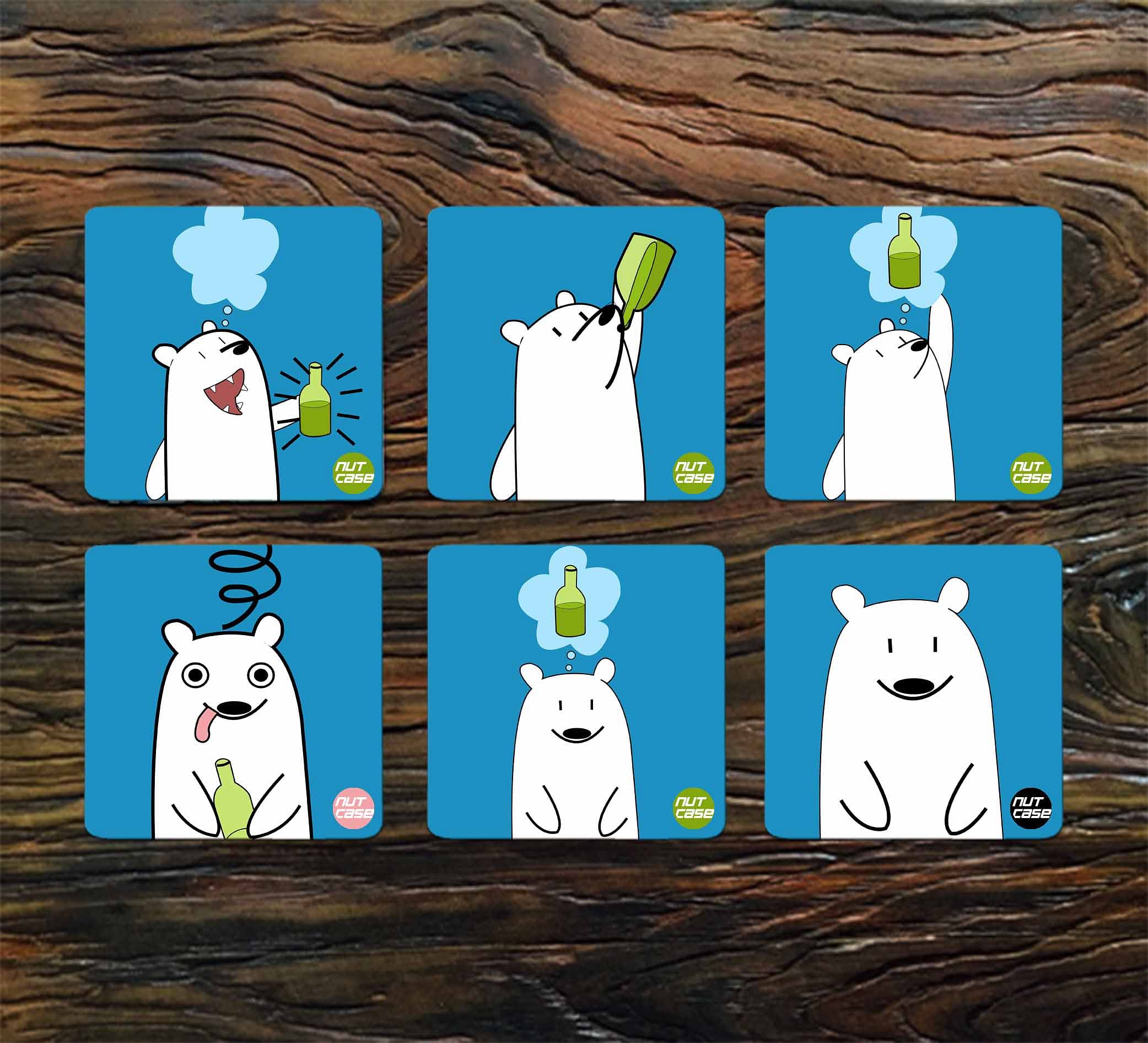 Metal Quirky Beer Coasters Pack of 6 for Restaurant Use - Polar Bear