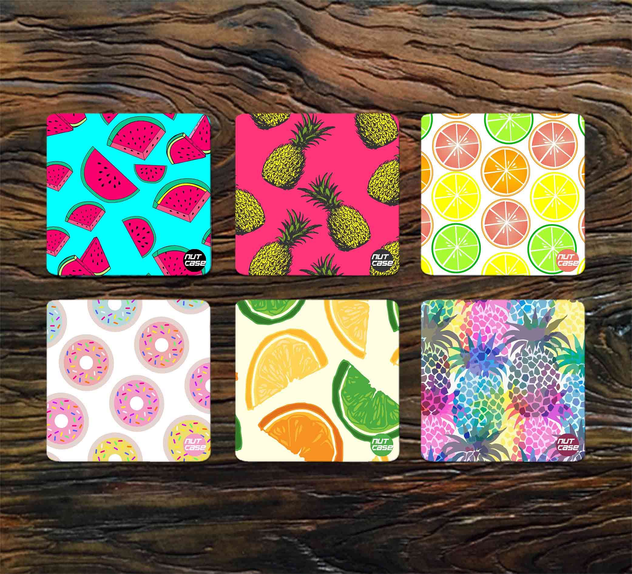 Square Metal Cool Coaster Pack of 6 for Dining Table - Fruits