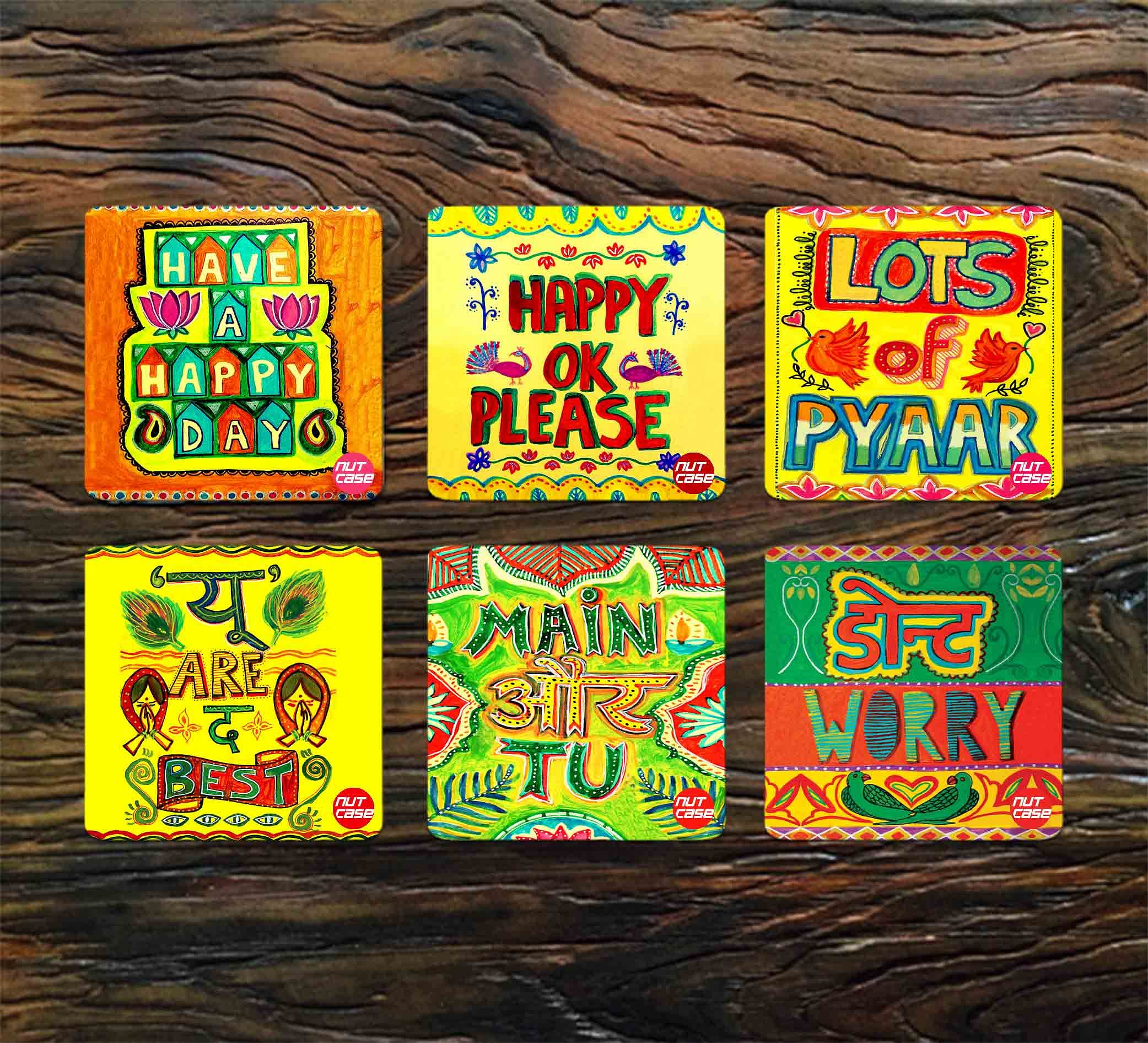 Metal Waterproof Coasters for Tea Cups & Coffee Mugs of 6 - Lots of Pyaar