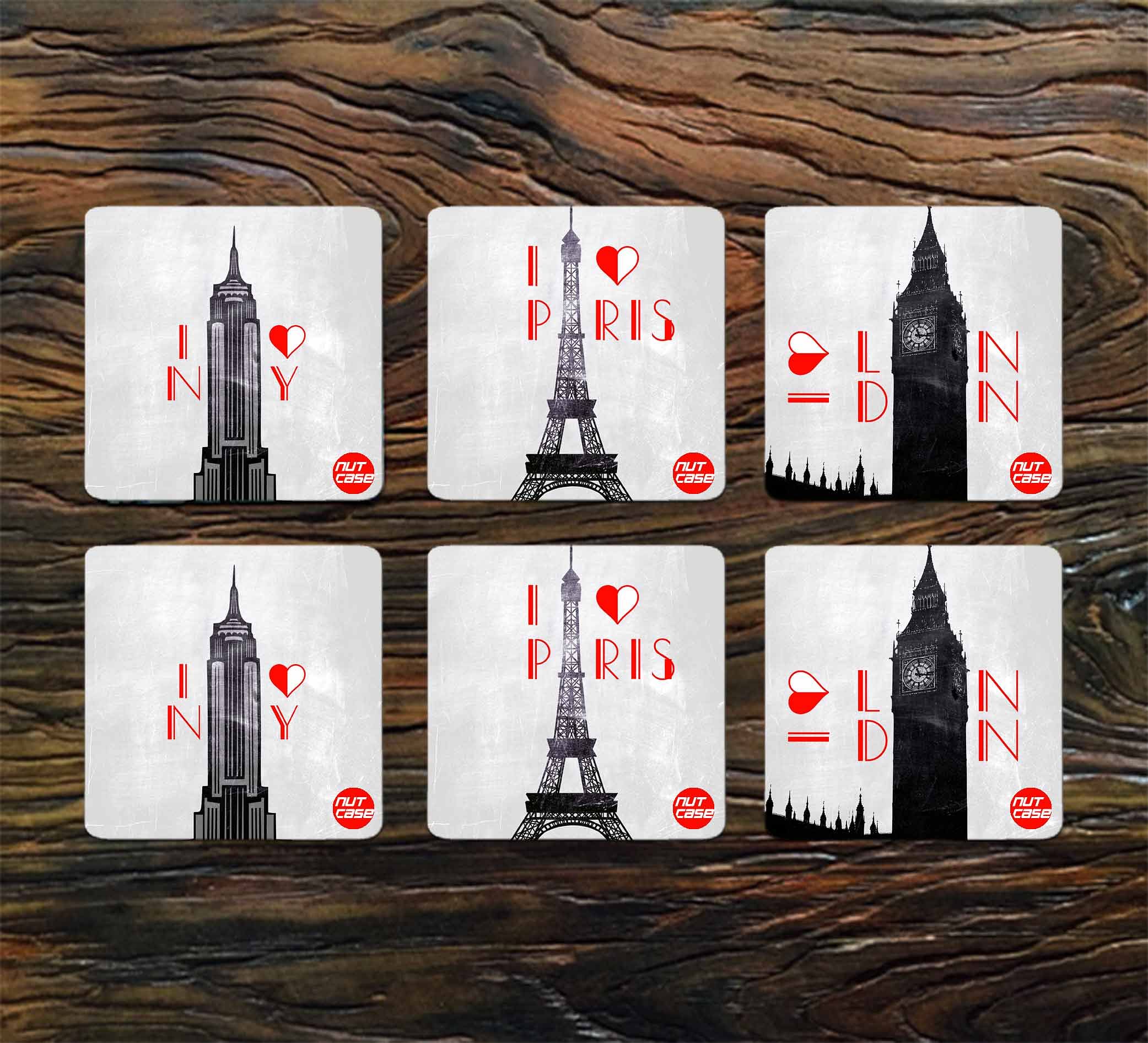 Designer Metal Coaster Pack of 6 Tea Cups & Coffee Mugs - I Love Paris