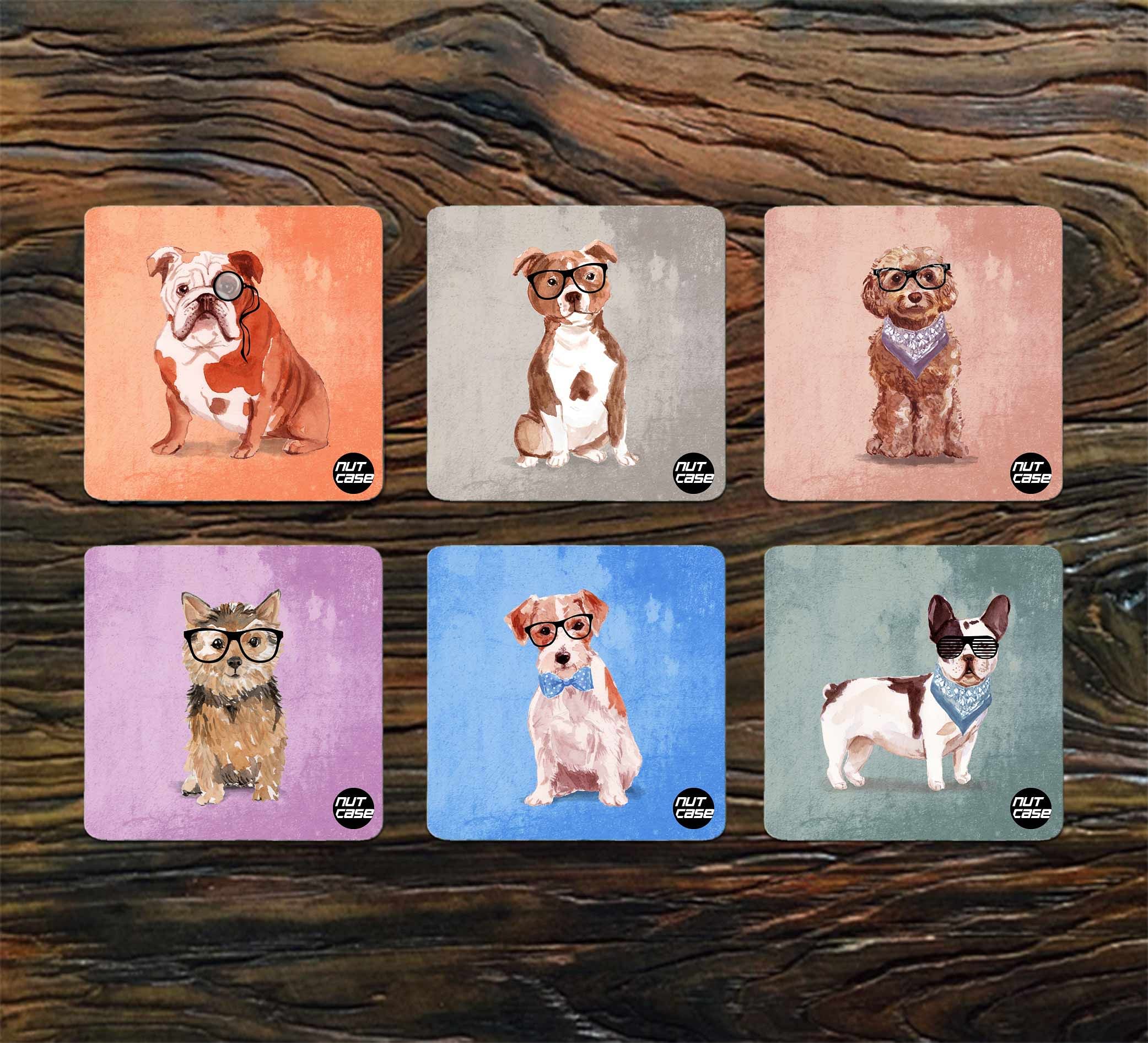 Metal Coasters Set of 6 for Home & Office Use - Hipster Dogs