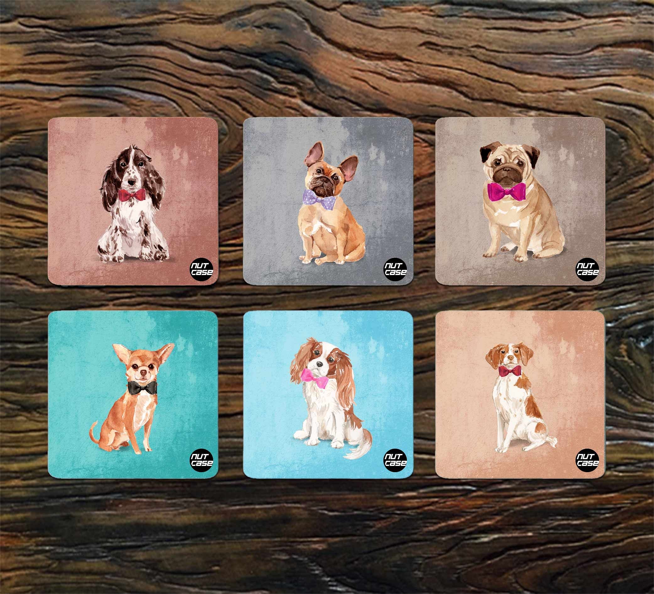 Beautiful Design Metal Printed Coaster for Home & Kitchen Set of 6 - Cute Dogs