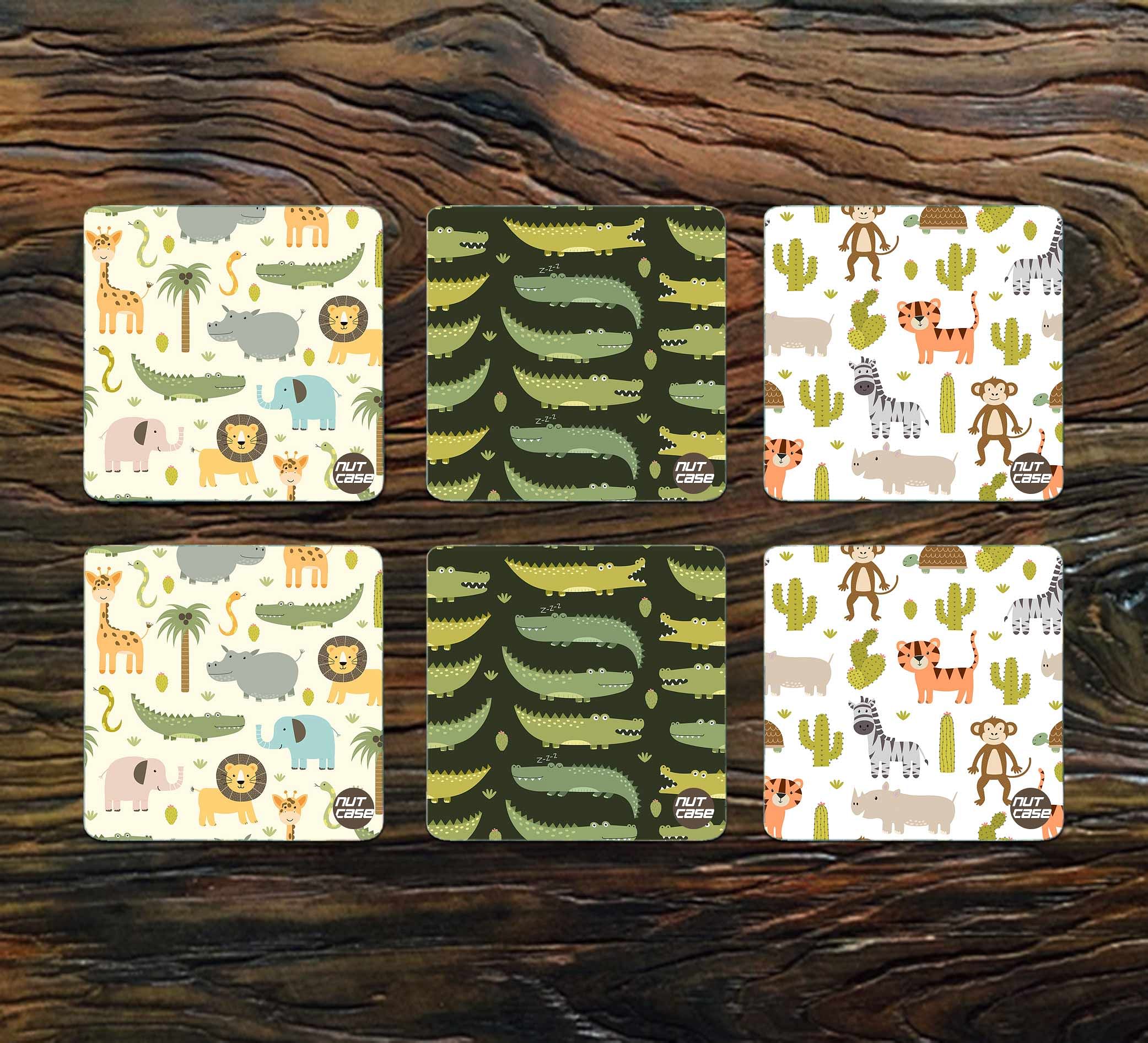 Metal Cool Beer Coasters for Home & Kitchen Pack of 6 - Safari Adventure