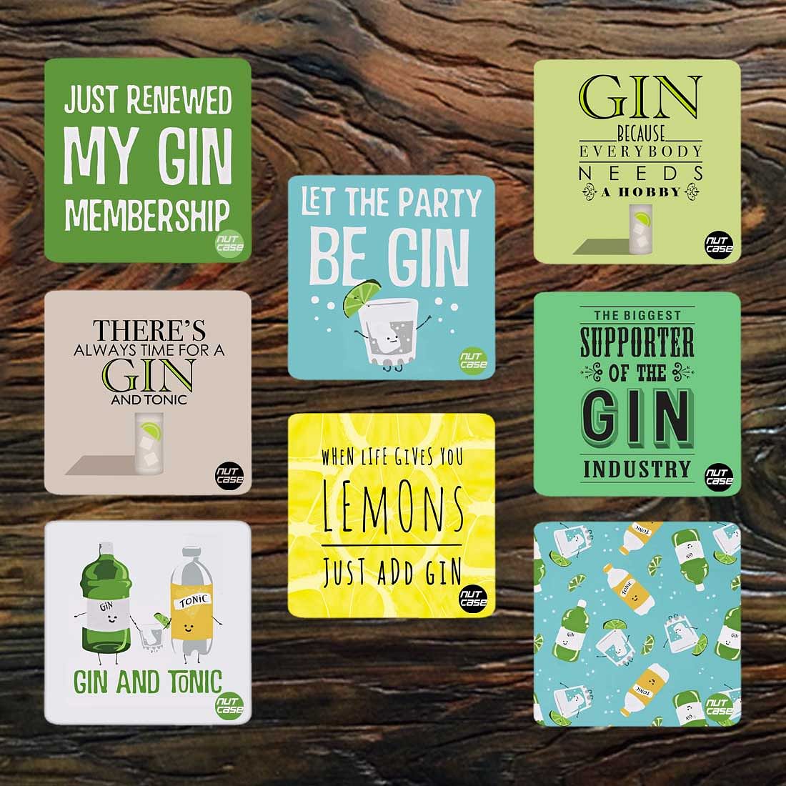Designer Metal Coasters Set of 8 - Gin & Tonic