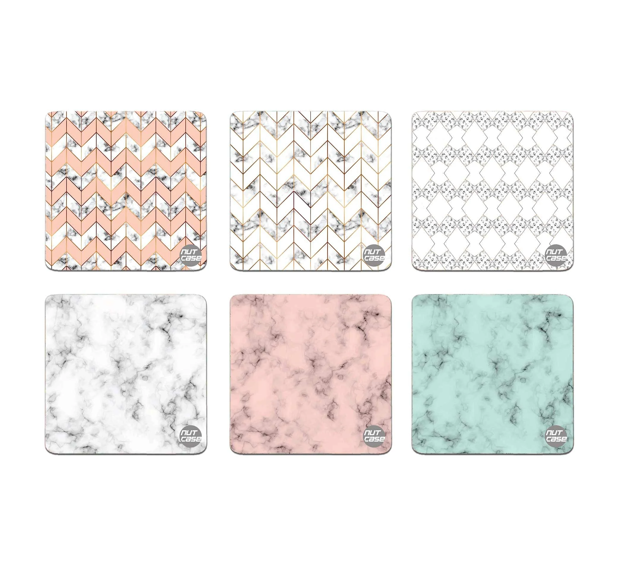 Metal Designer Coasters Pack of 6 for Office Desk - Marble Pastel - Image 2