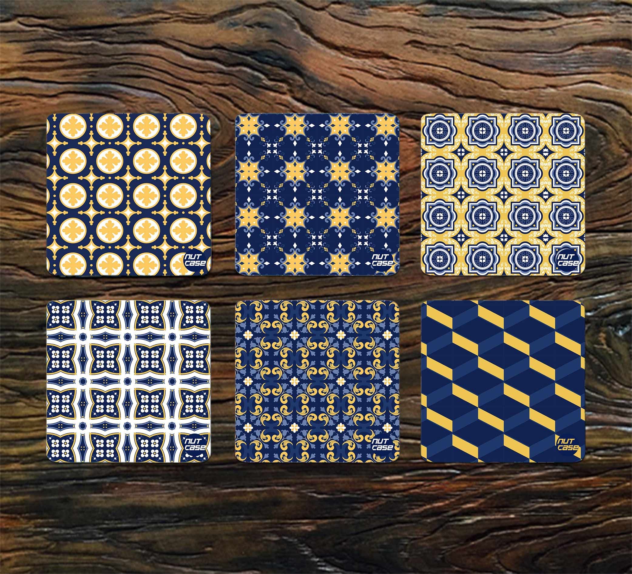 Metal Cool Coffee Coasters Pack of 6 for Dining Table - Spanish Tiles