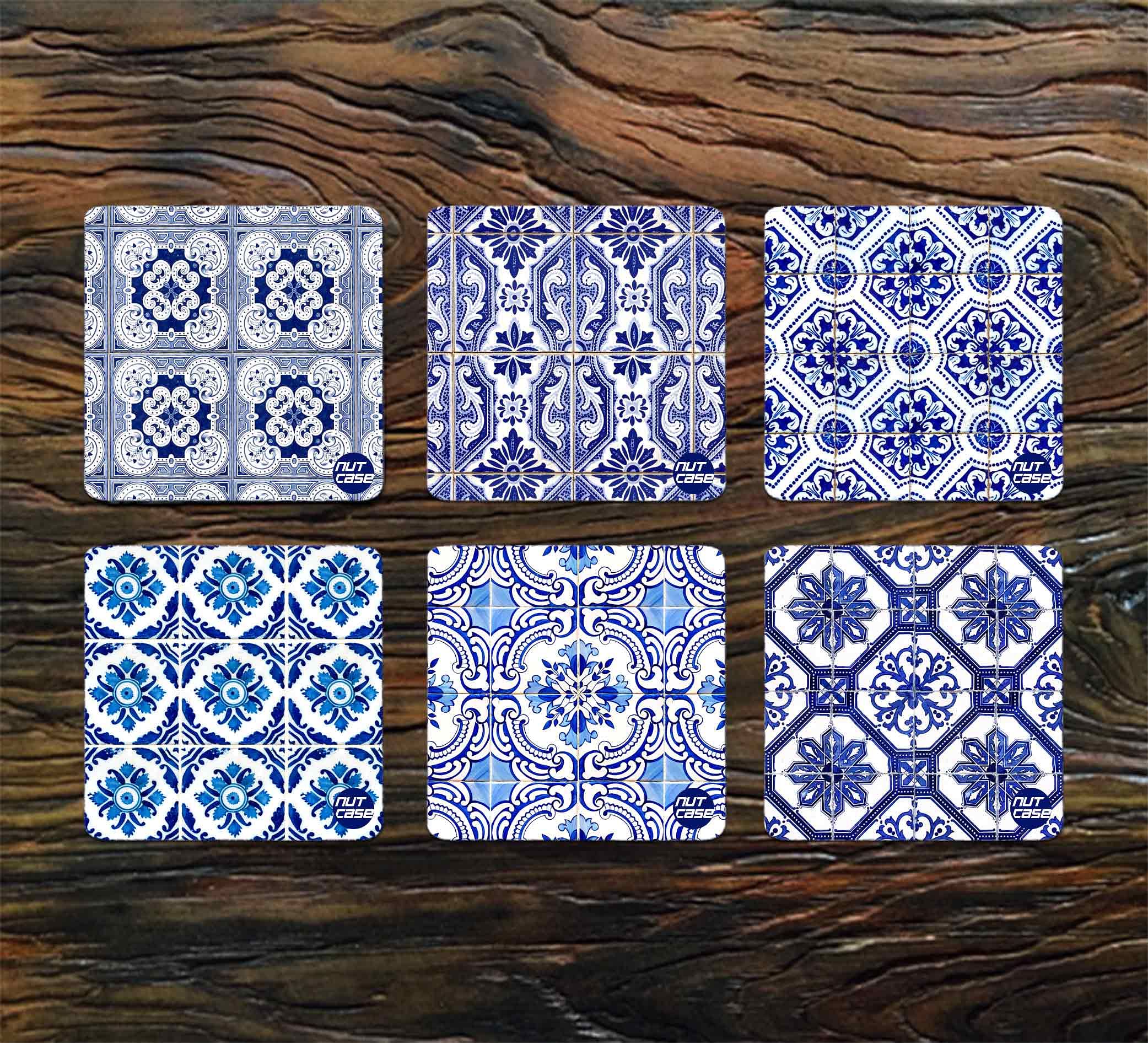 Designer Metal Coaster Set for Home & Office Desk Pack of 6 - Talavera Style