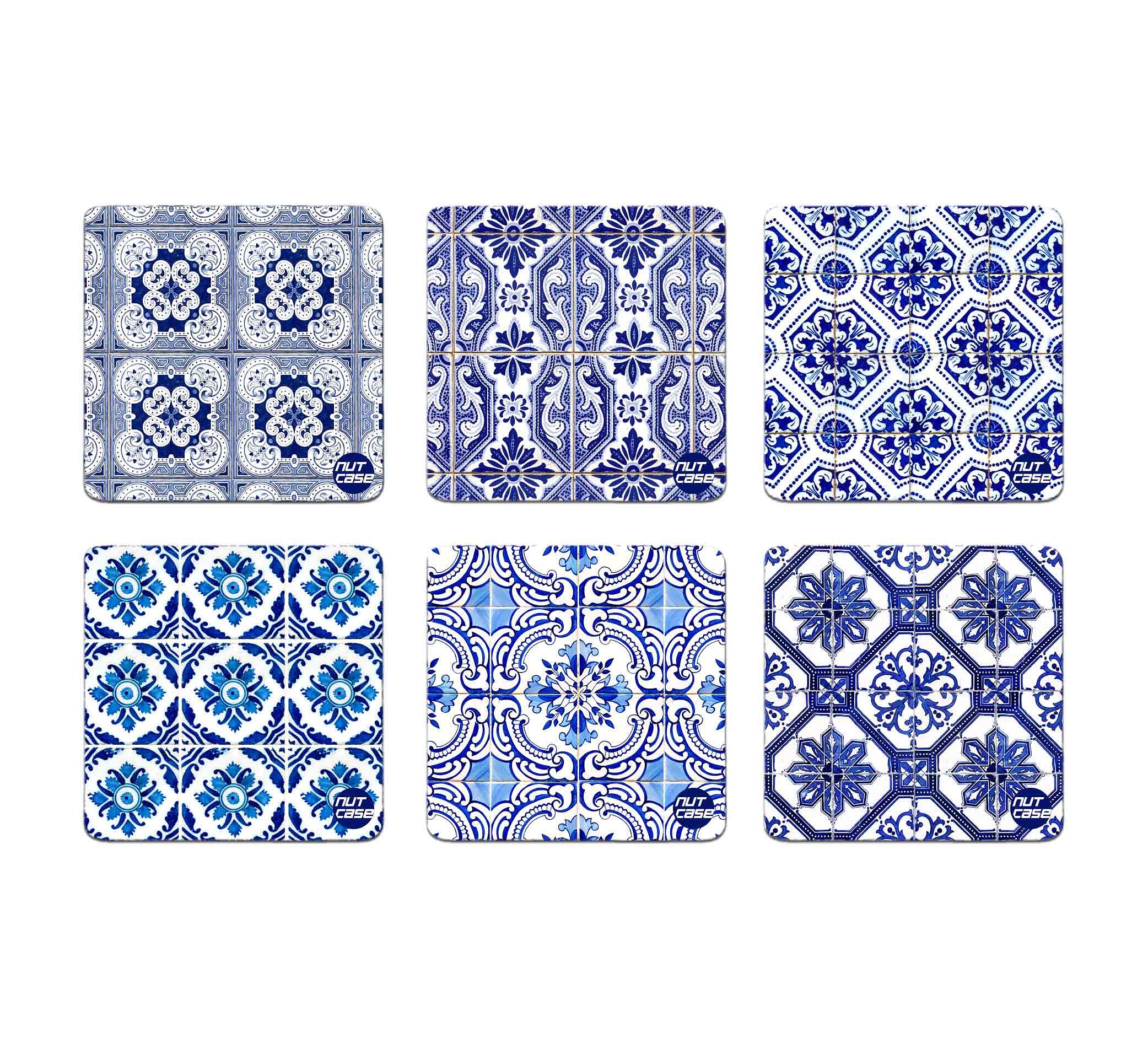 Designer Metal Coaster Set for Home & Office Desk Pack of 6 - Talavera Style - Image 2