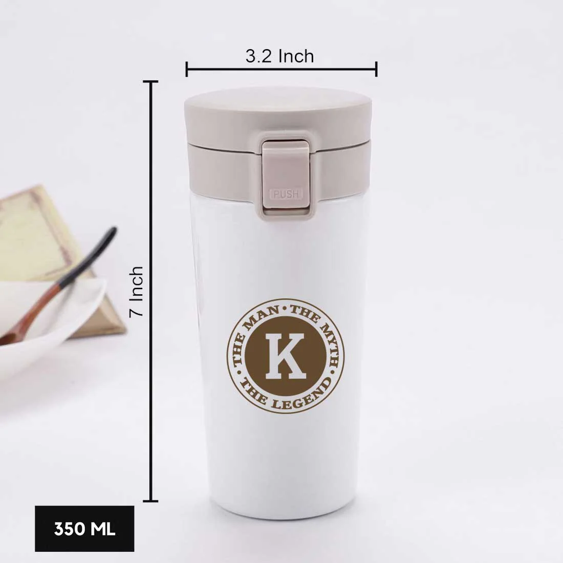 Personalised Coffee Cup With Lid for Office Travelling Portable Flask Sipper (380 ML) - Monogram - Image 11