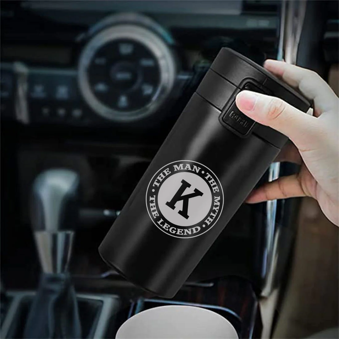 Personalised Coffee Cup With Lid for Office Travelling Portable Flask Sipper (380 ML) - Monogram - Image 4