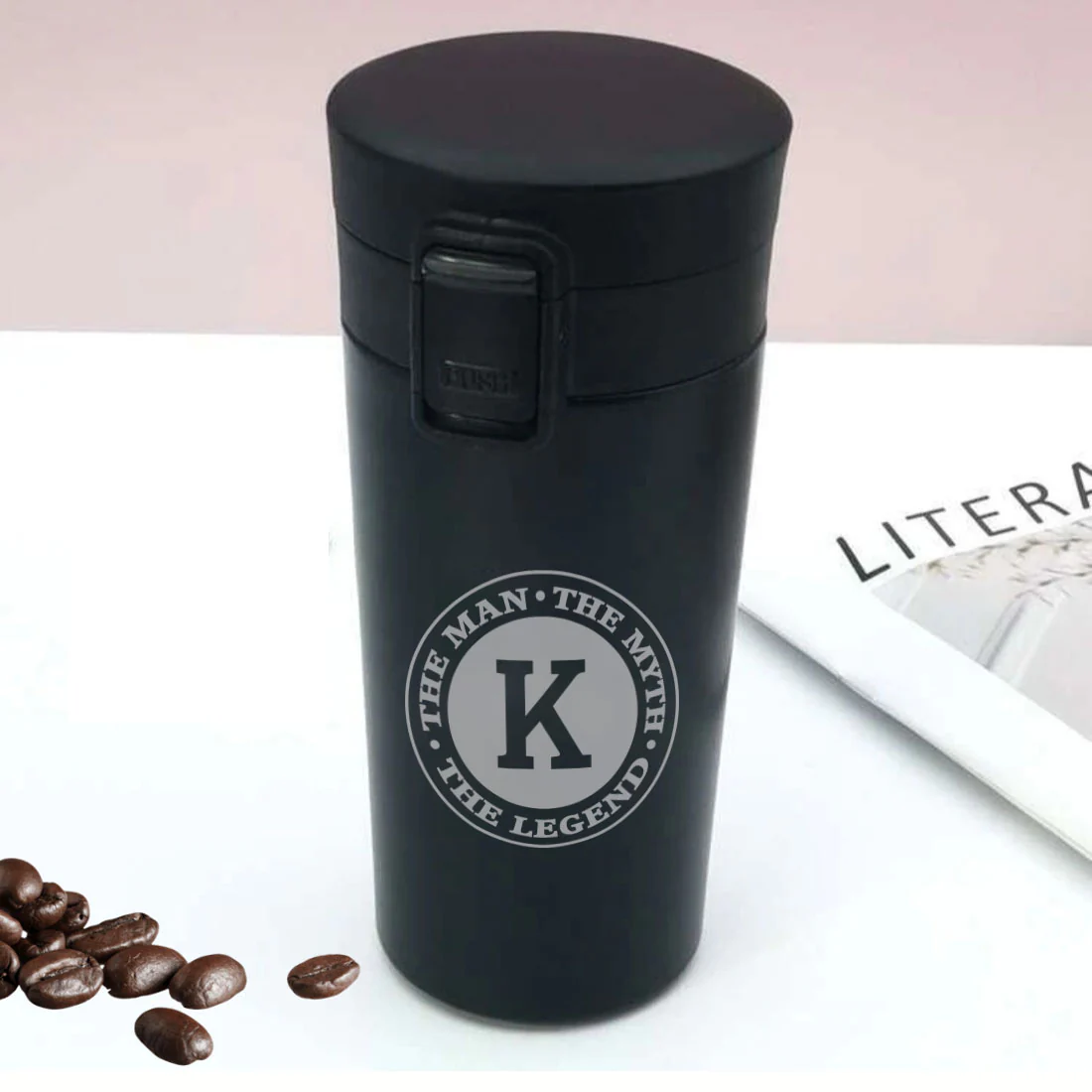 Personalised Coffee Cup With Lid for Office Travelling Portable Flask Sipper (380 ML) - Monogram - Image 7