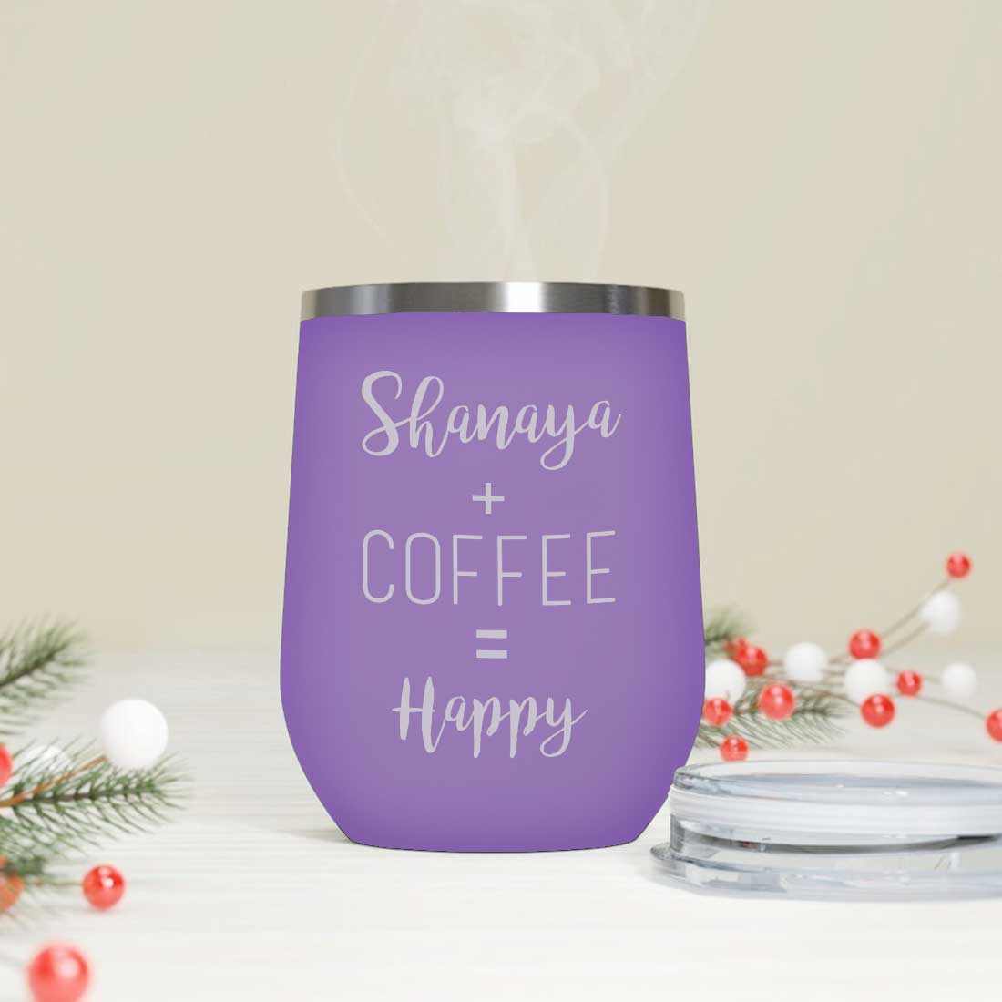 Personalized Coffee Cup with lid Name Engraved Stainless Steel Mug-Happy - Image 12