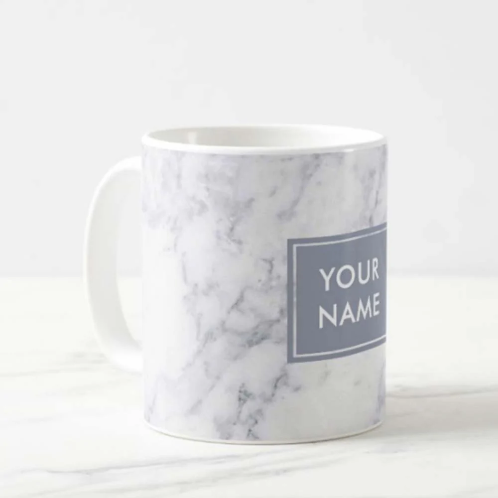 Personalized Coffee Travel Mugs - White Marble - Image 2