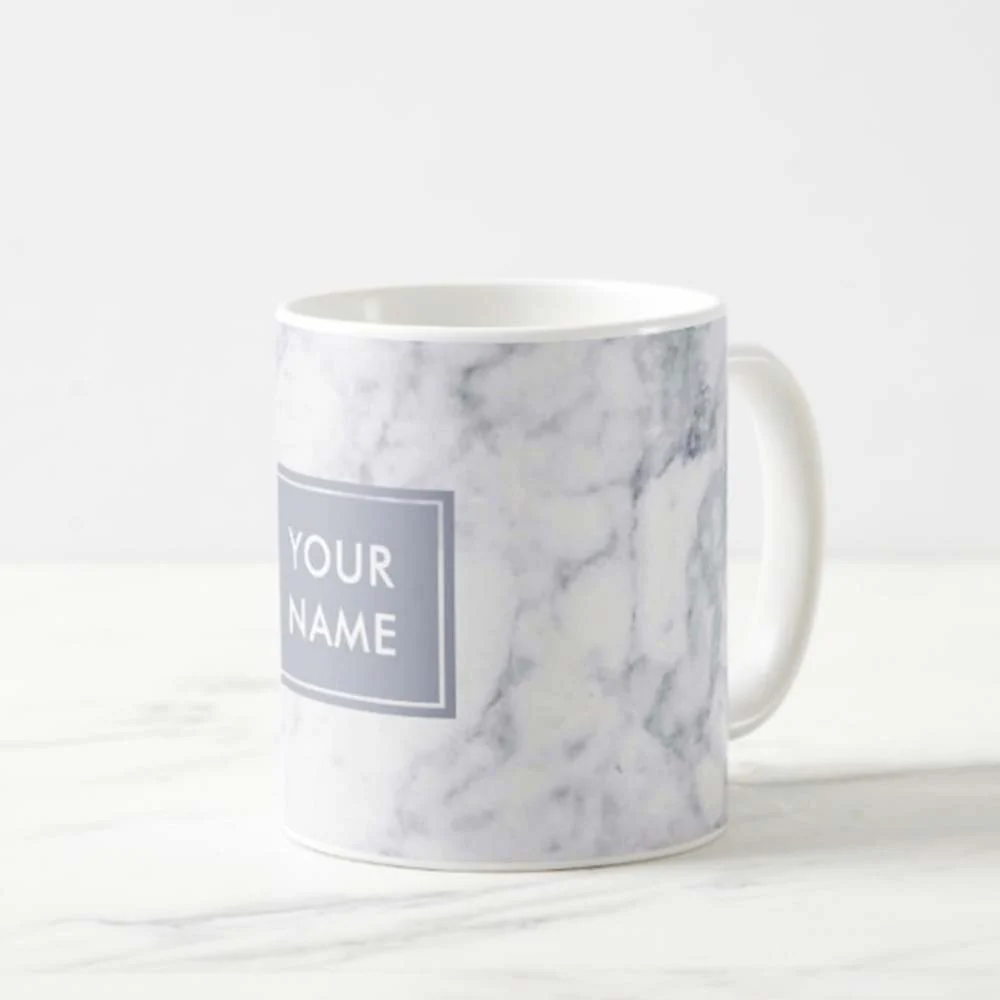 Personalized Coffee Travel Mugs - White Marble - Image 3