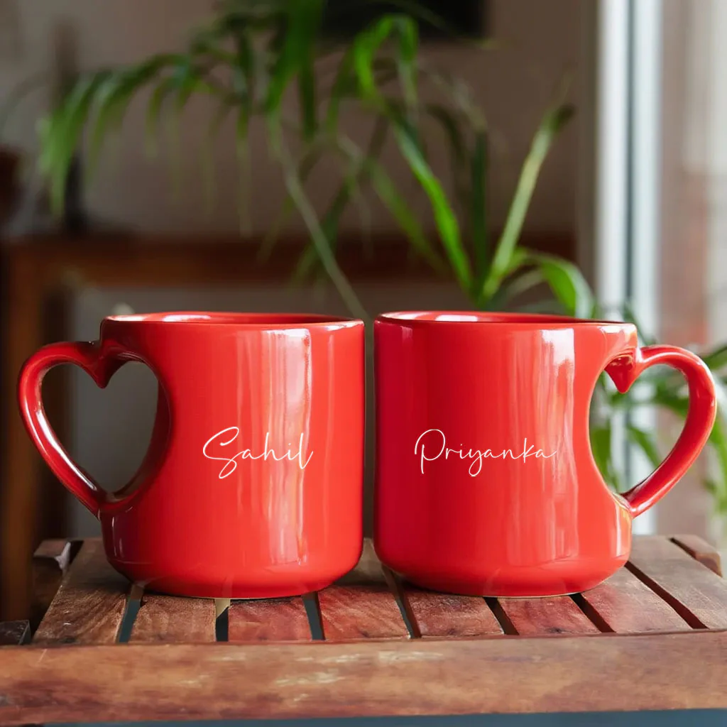Personalized Coffee Mugs for Couple - Red Heart Handle Cups Gift for Valentine, Anniversary & Birthday - Image 3