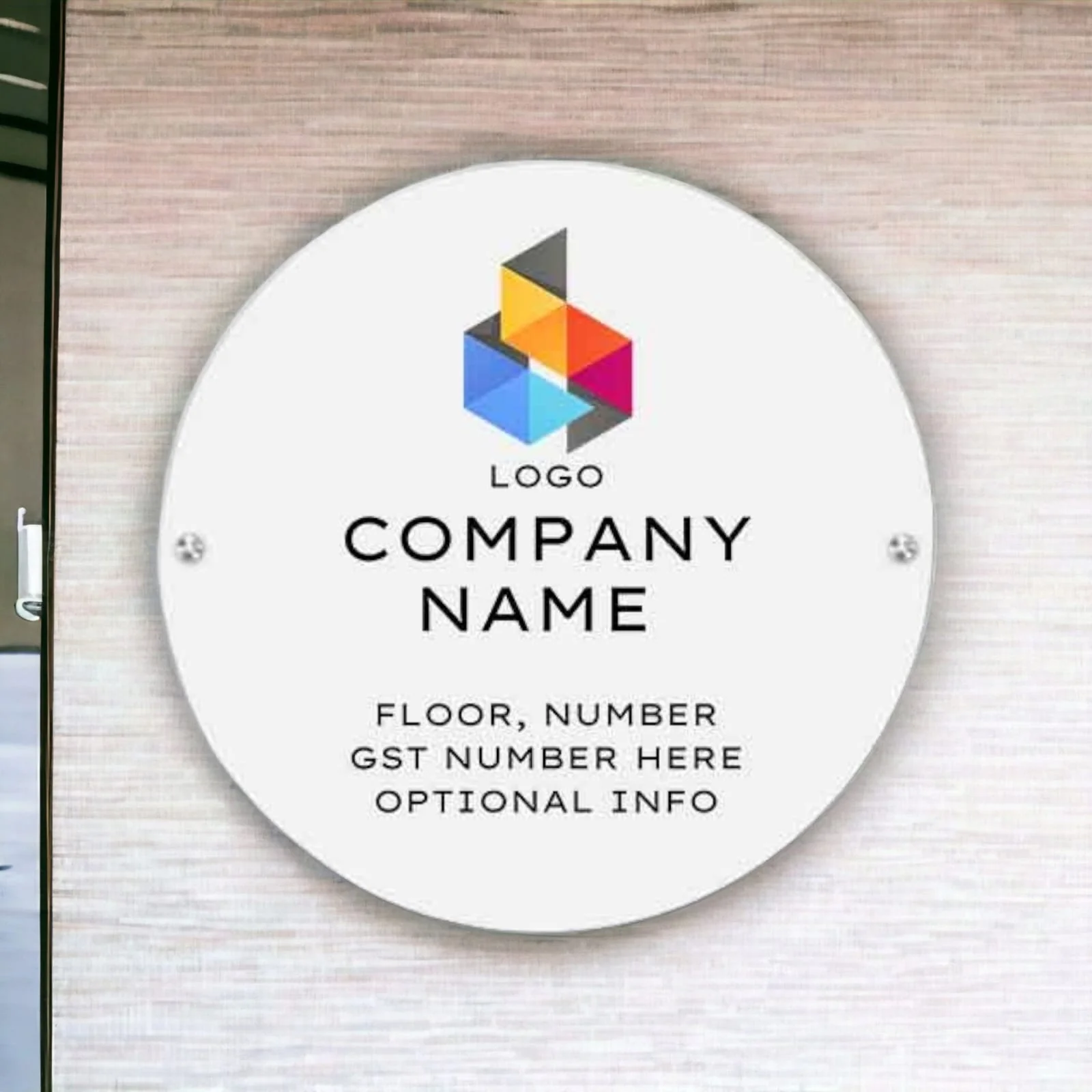 Company Name Board Office Nameplate Round-Available White & Black
