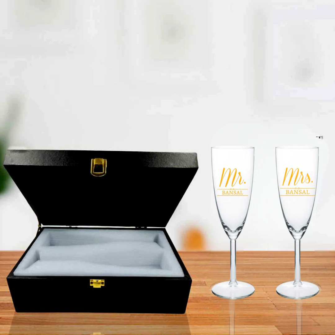 Mr and Mrs Champagne Glasses Flute Glass Set of 2 - Wedding Anniversary Gifts - Image 14