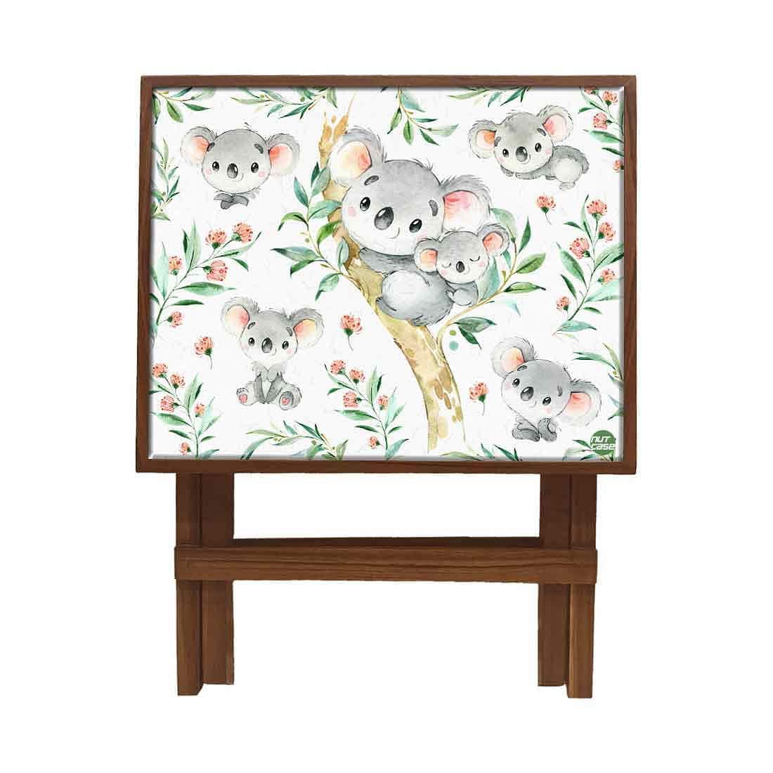 Designer Teak Wood Side Table Folding Wooden Bedside Coffee Outdoor Picnic Table - Cute Koala - Image 3