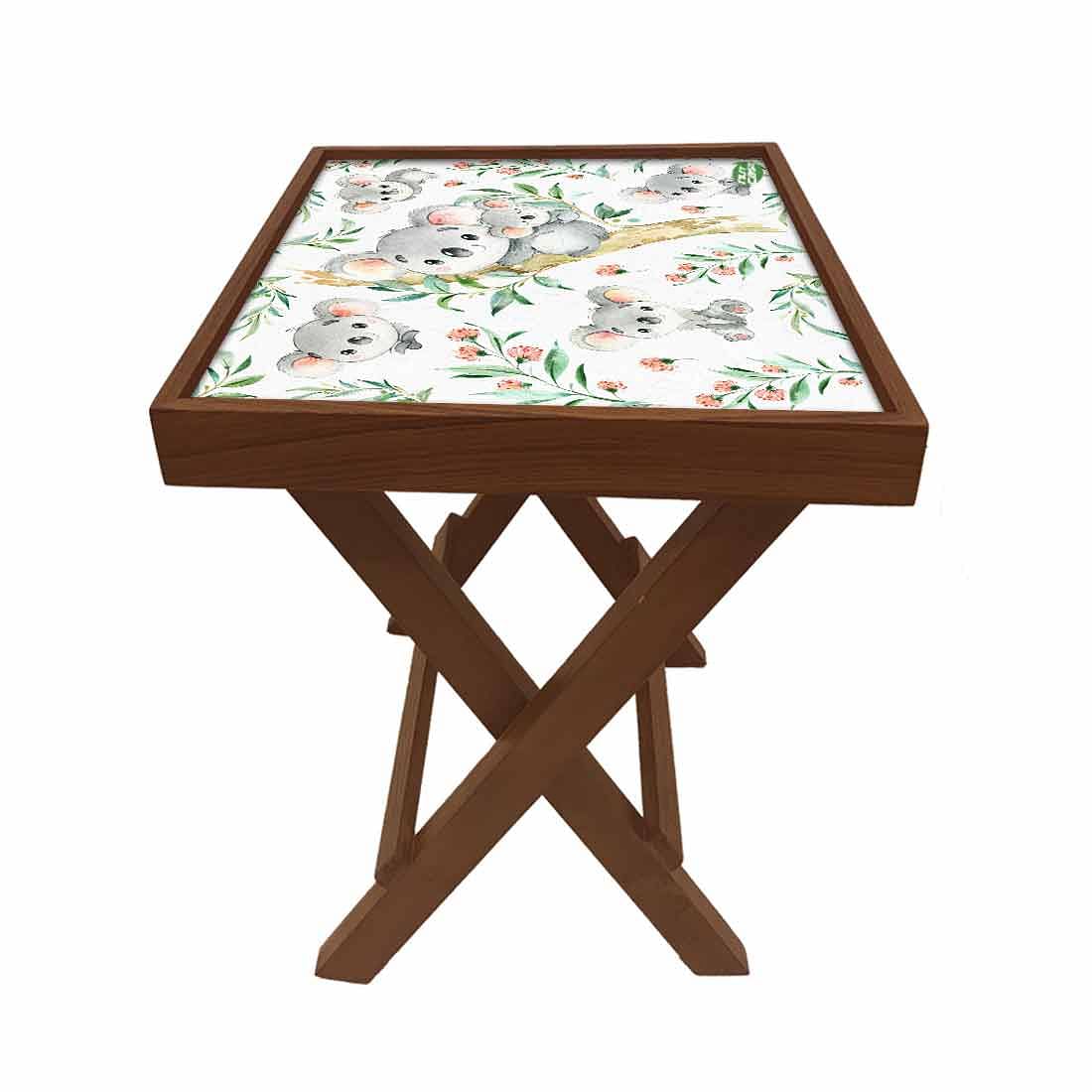 Designer Teak Wood Side Table Folding Wooden Bedside Coffee Outdoor Picnic Table - Cute Koala - Image 4