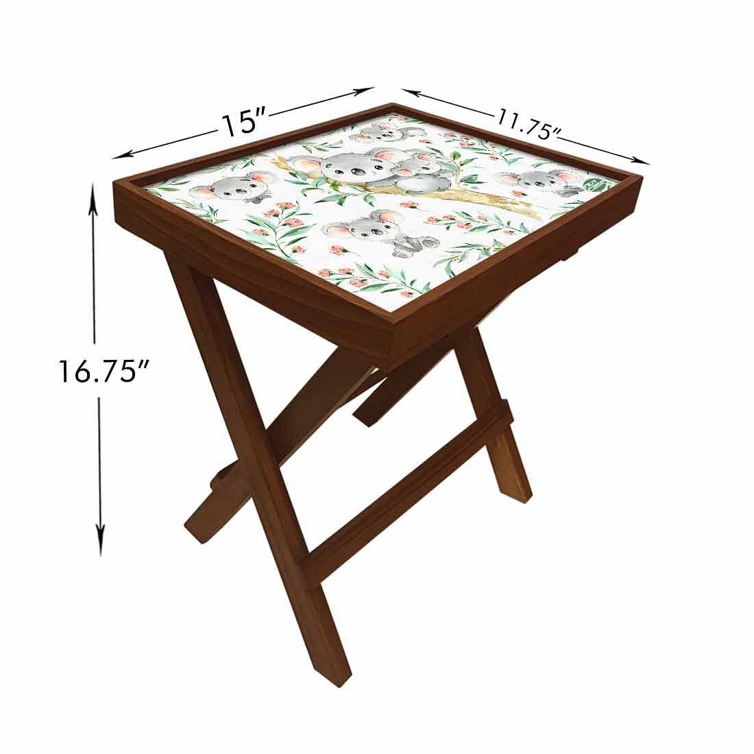 Designer Teak Wood Side Table Folding Wooden Bedside Coffee Outdoor Picnic Table - Cute Koala - Image 5