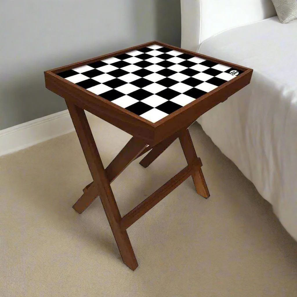 Folding Side Table - Teak Wood - Monochrome - Image 3