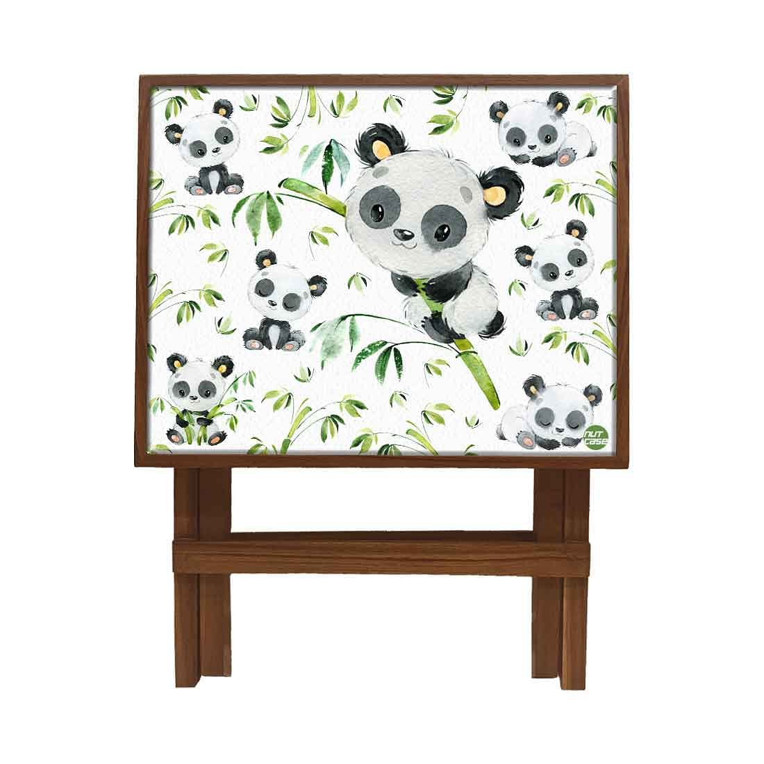 Designer Teak Wood Bedside Bed Table Folding Wooden Bedside Coffee Outdoor Picnic Table - Cute Panda - Image 3