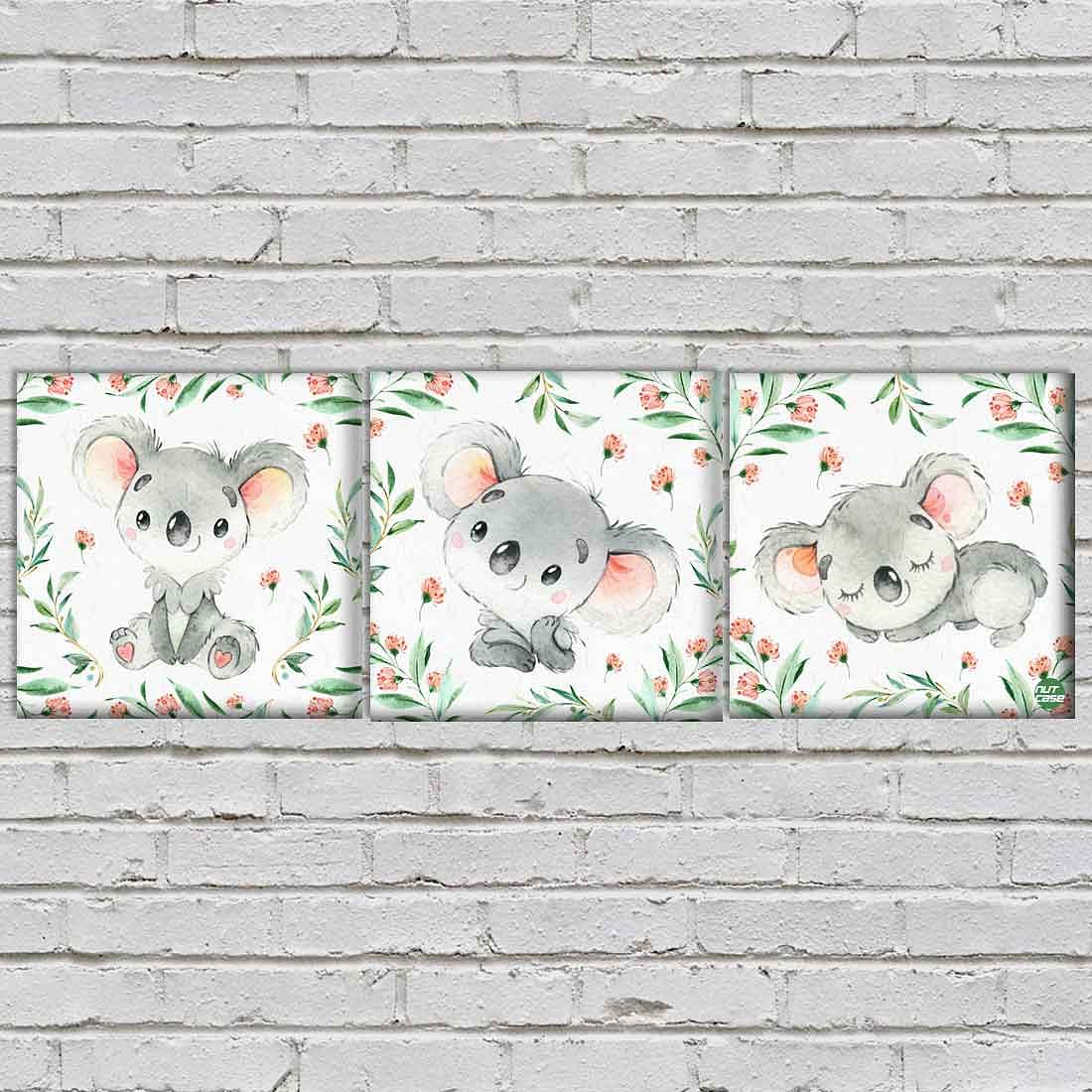 Nutcase Wall Art For Kids Room Stylish Panel Non-Fading Digital Painting for Children room, Bedroom Set of 3 - Cute koala