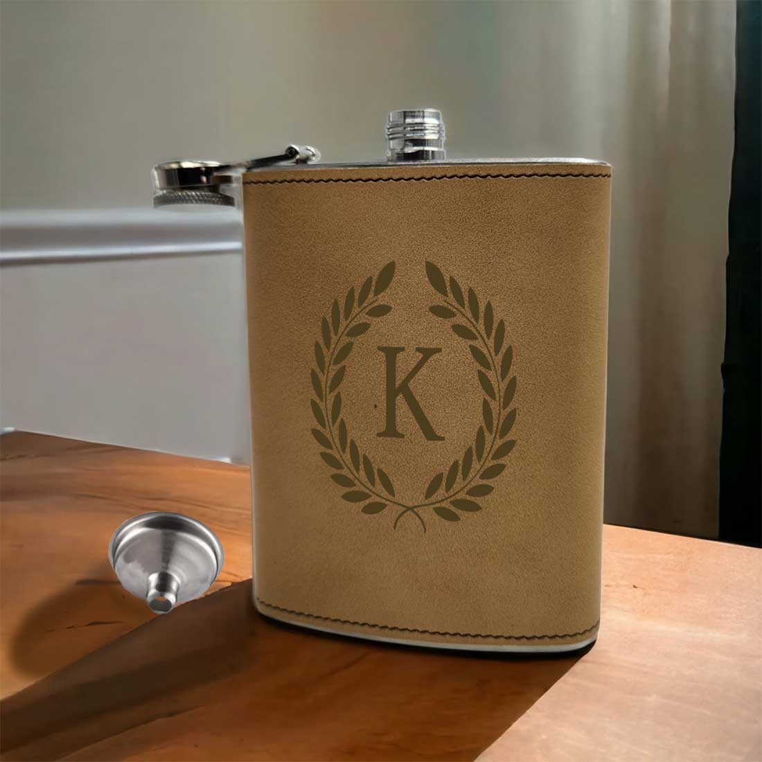 Personalized PU Leather Alcohol Flask With Funnel Engraved Hip Flasks - Monogram Style