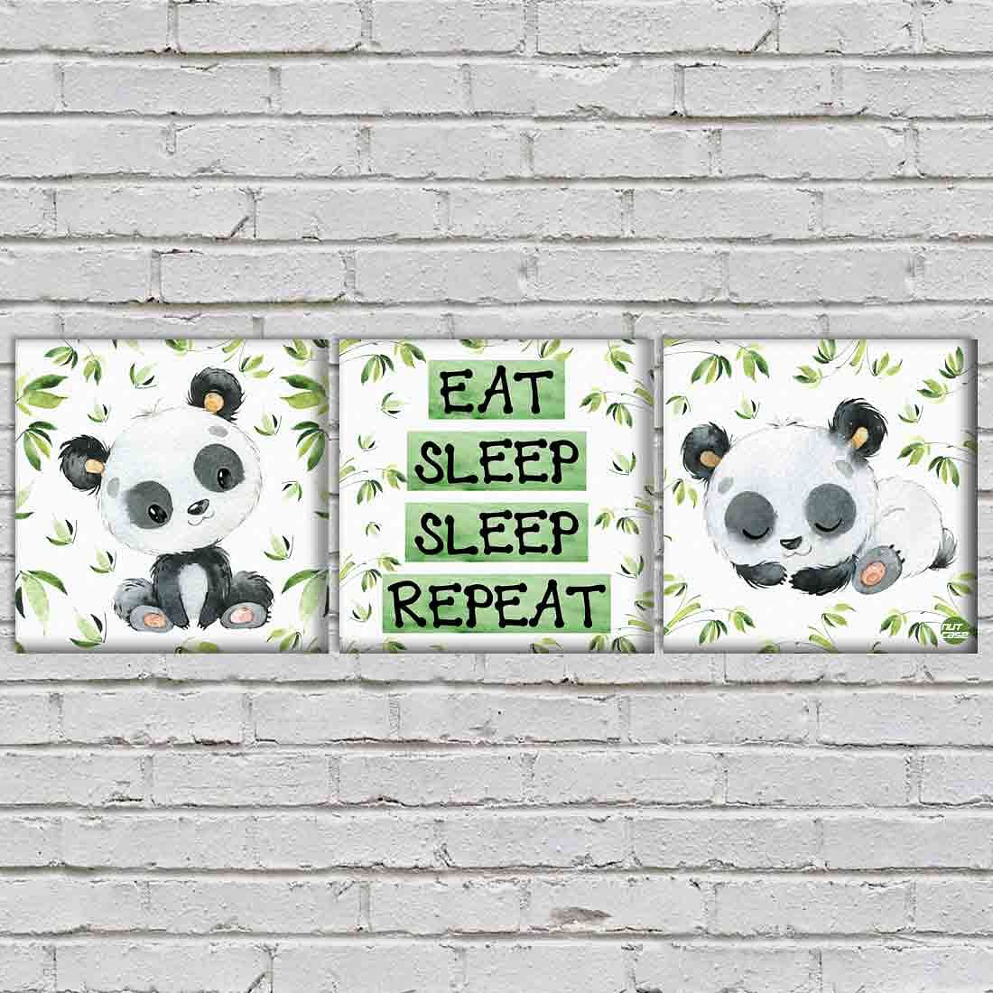 Wall Art Decor Hanging Panels Set Of 3 - Cute Mini Panda