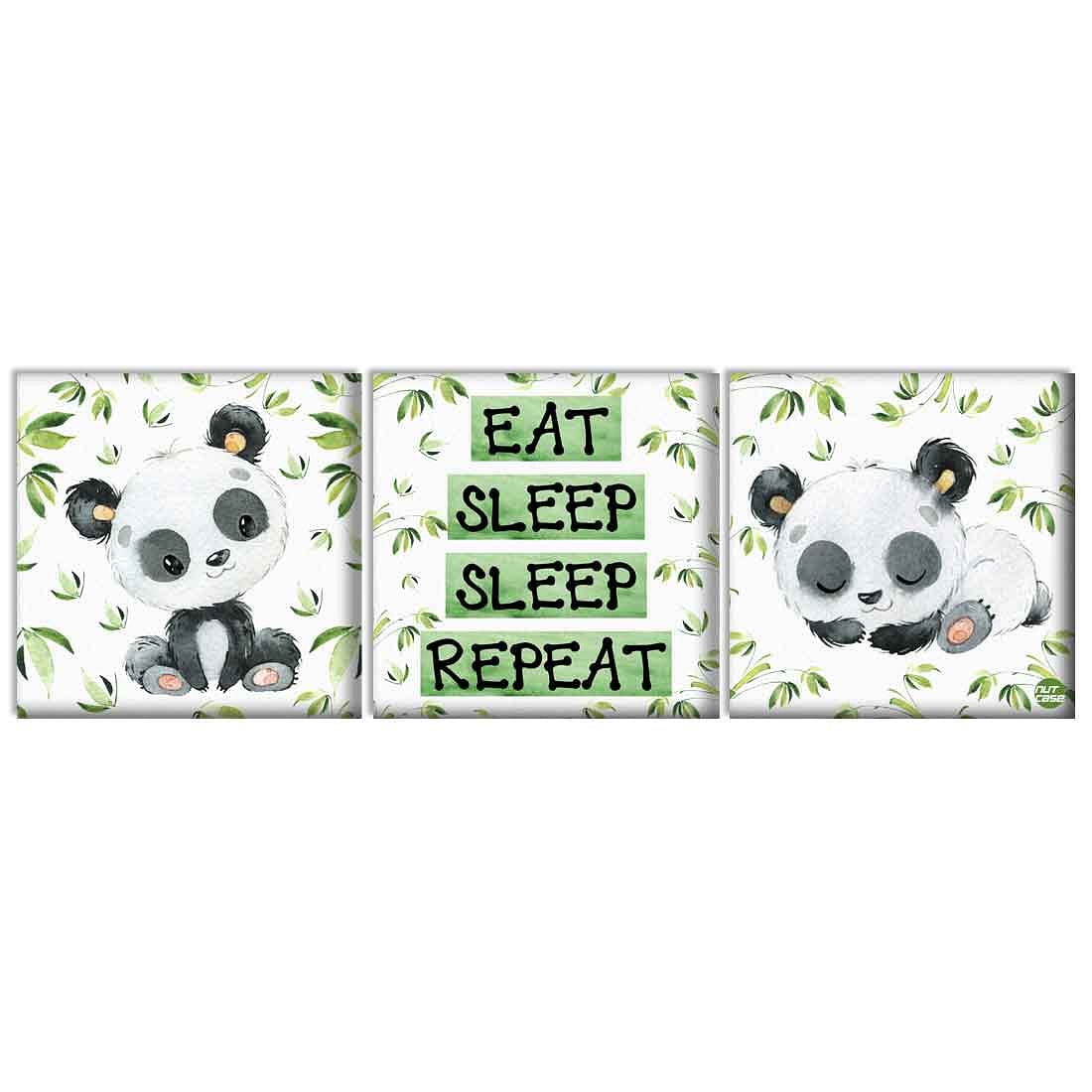 Wall Art Decor Hanging Panels Set Of 3 - Cute Mini Panda - Image 2