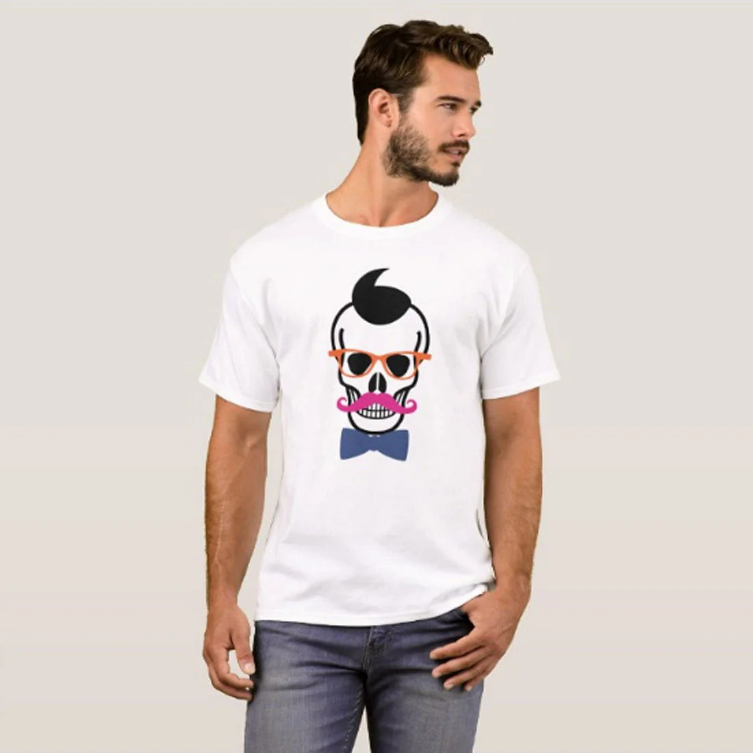 Nutcase Designer Round Neck Men's T-Shirt Wrinkle-Free Poly Cotton Tees - Hipster Skull - Image 3