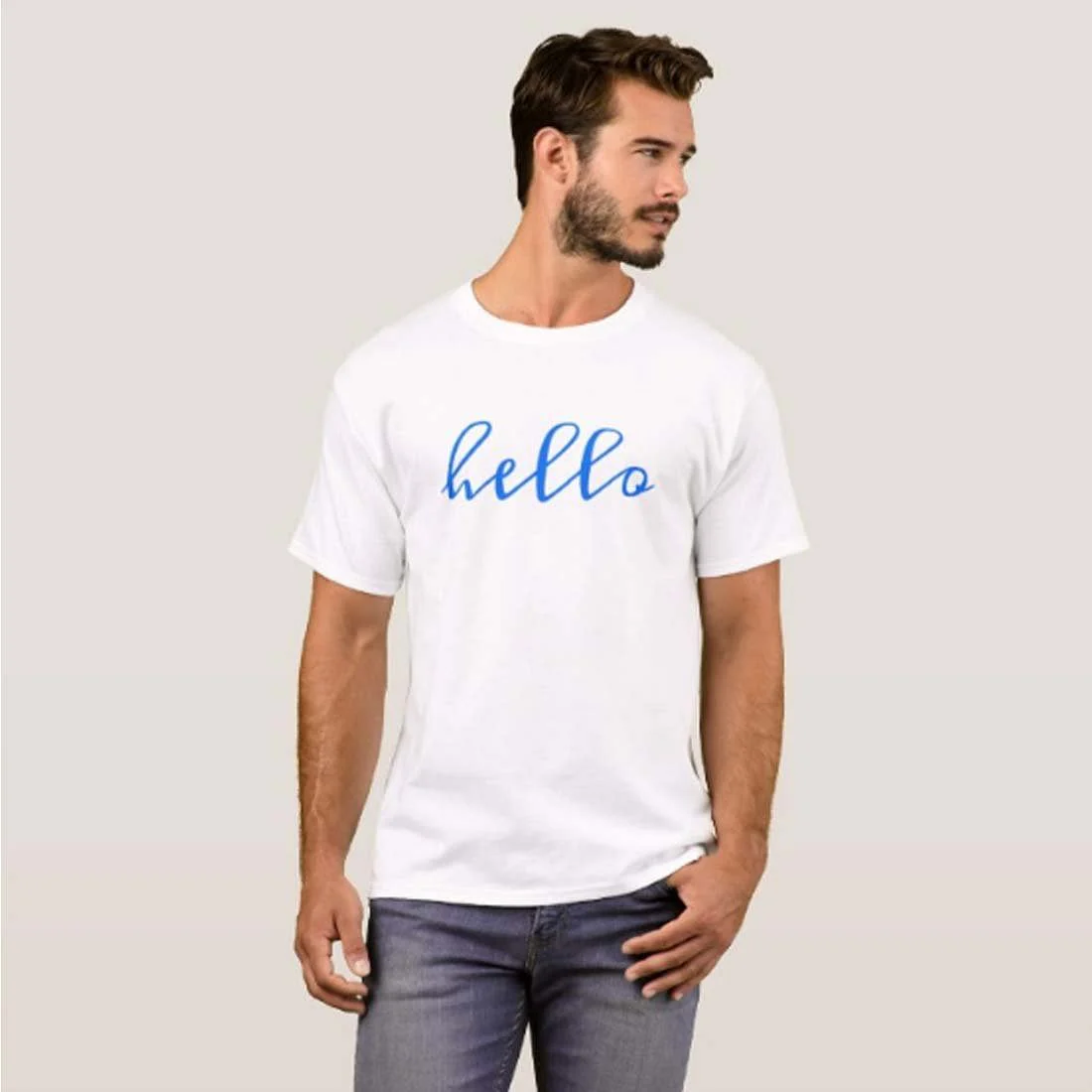 Nutcase Designer Round Neck Men's T-Shirt Wrinkle-Free Poly Cotton Tees - Hello Blue - Image 3