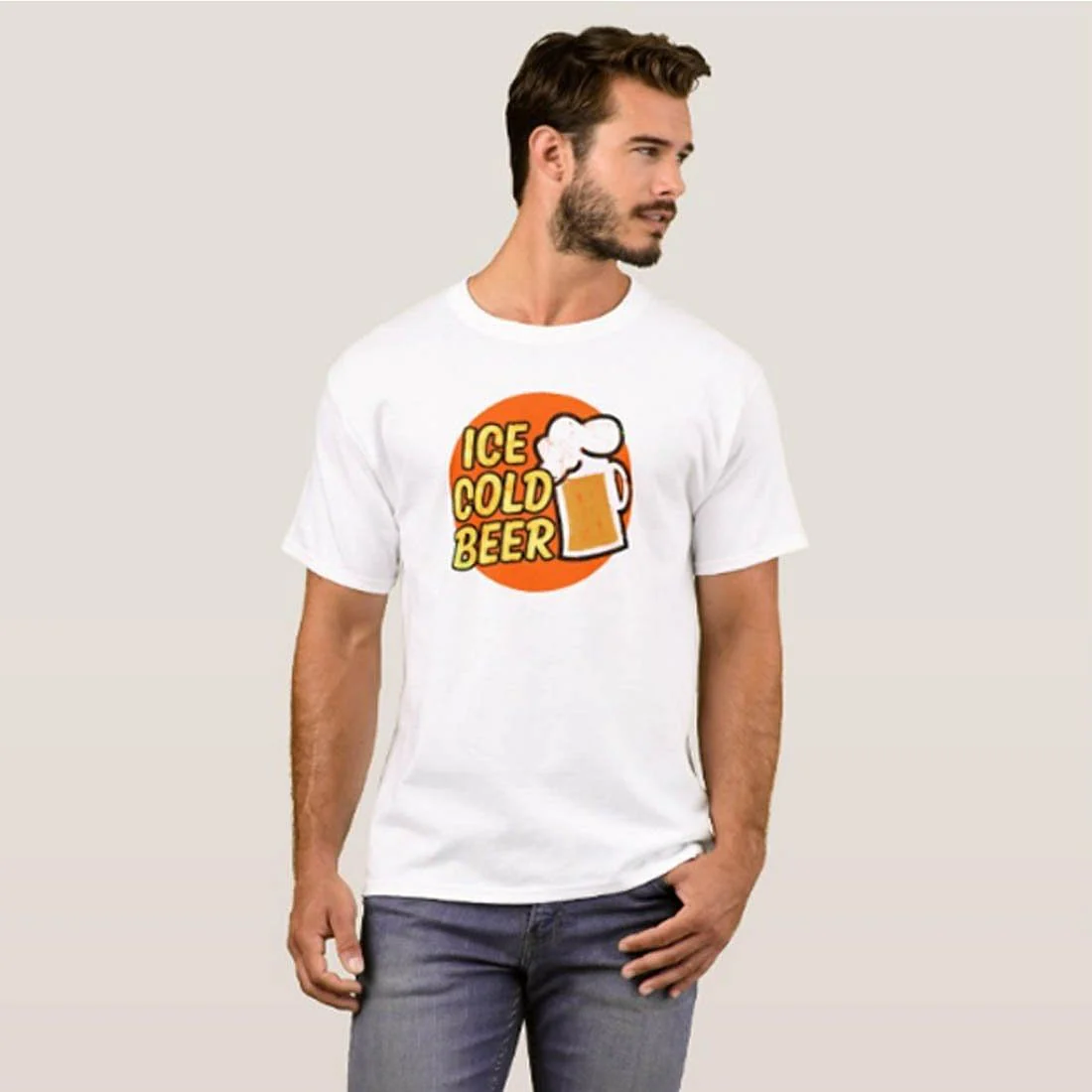 Nutcase Designer Round Neck Men's T-Shirt Wrinkle-Free Poly Cotton Tees - Ice Cold Beer - Image 3
