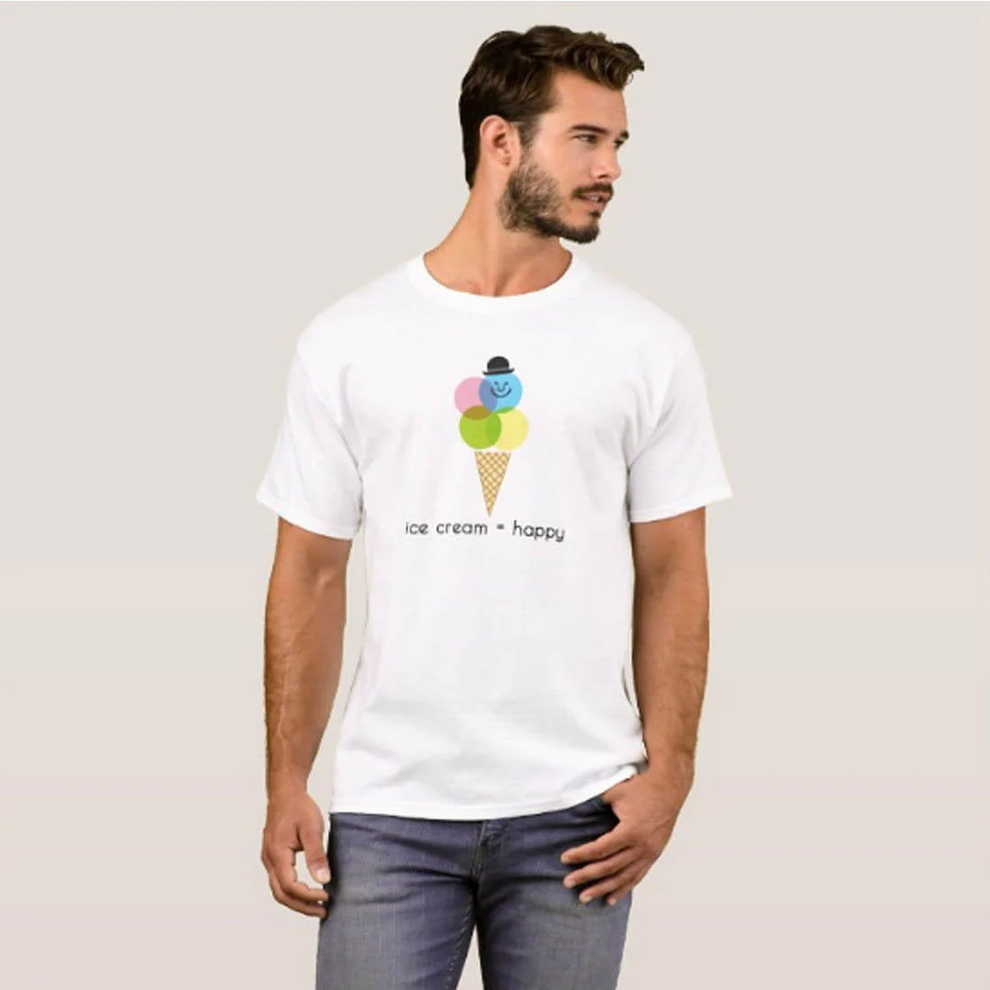 Nutcase Designer Round Neck Men's T-Shirt Wrinkle-Free Poly Cotton Tees - Happy Icecream - Image 3