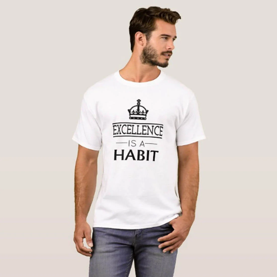 Nutcase Designer Round Neck Men's T-Shirt Wrinkle-Free Poly Cotton Tees - Excellence is A Habit - Image 3