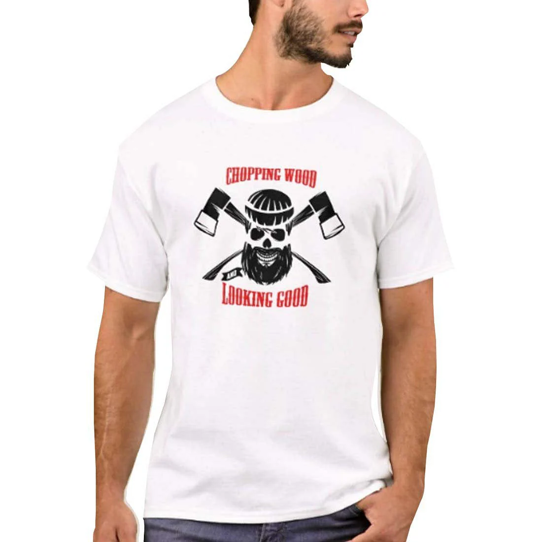 Nutcase Designer Round Neck Men's T-Shirt Wrinkle-Free Poly Cotton Tees - Chopping Wood