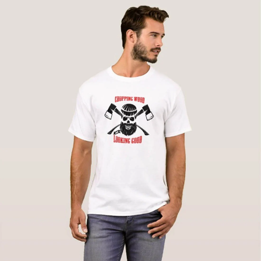 Nutcase Designer Round Neck Men's T-Shirt Wrinkle-Free Poly Cotton Tees - Chopping Wood - Image 3