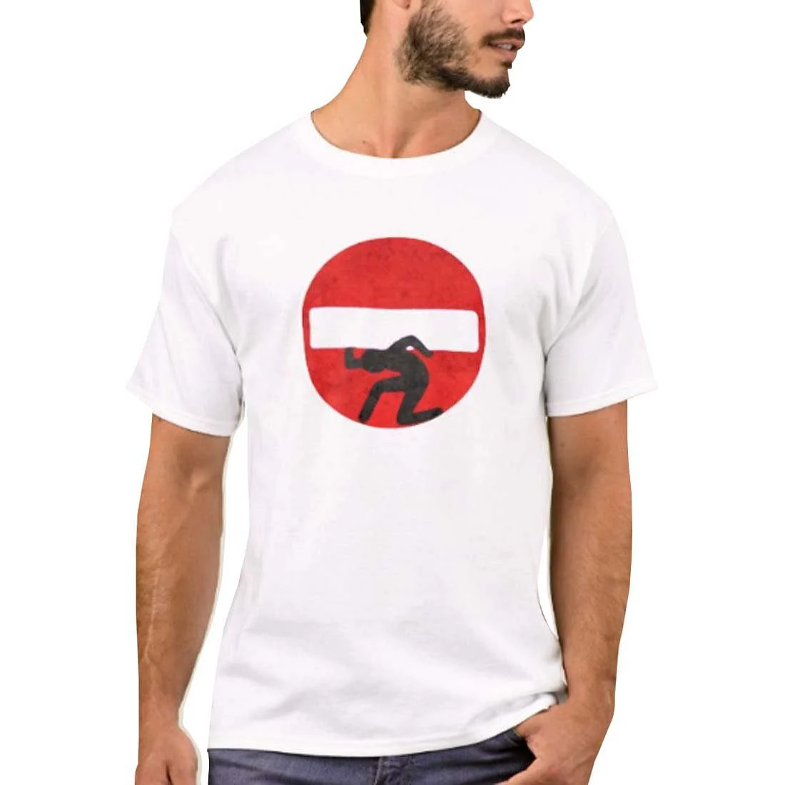 Nutcase Designer Round Neck Men's T-Shirt Wrinkle-Free Poly Cotton Tees - No Entry