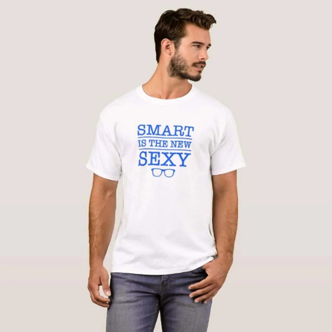 Nutcase Designer Round Neck Men's T-Shirt Wrinkle-Free Poly Cotton Tees - Smart is The New Sexy Blue - Image 3
