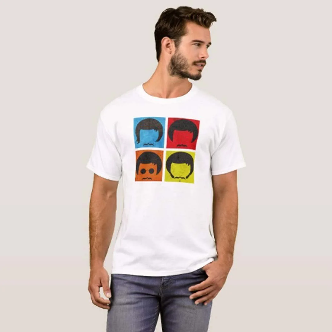 Nutcase Designer Round Neck Men's T-Shirt Wrinkle-Free Poly Cotton Tees - Colorful Face - Image 3