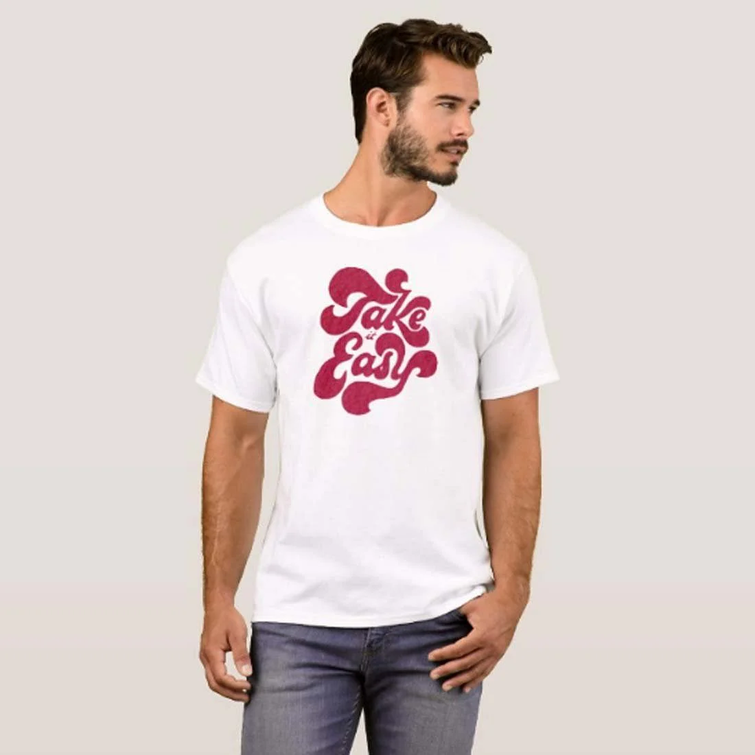 Nutcase Designer Round Neck Men's T-Shirt Wrinkle-Free Poly Cotton Tees - Take It Easy Red - Image 3