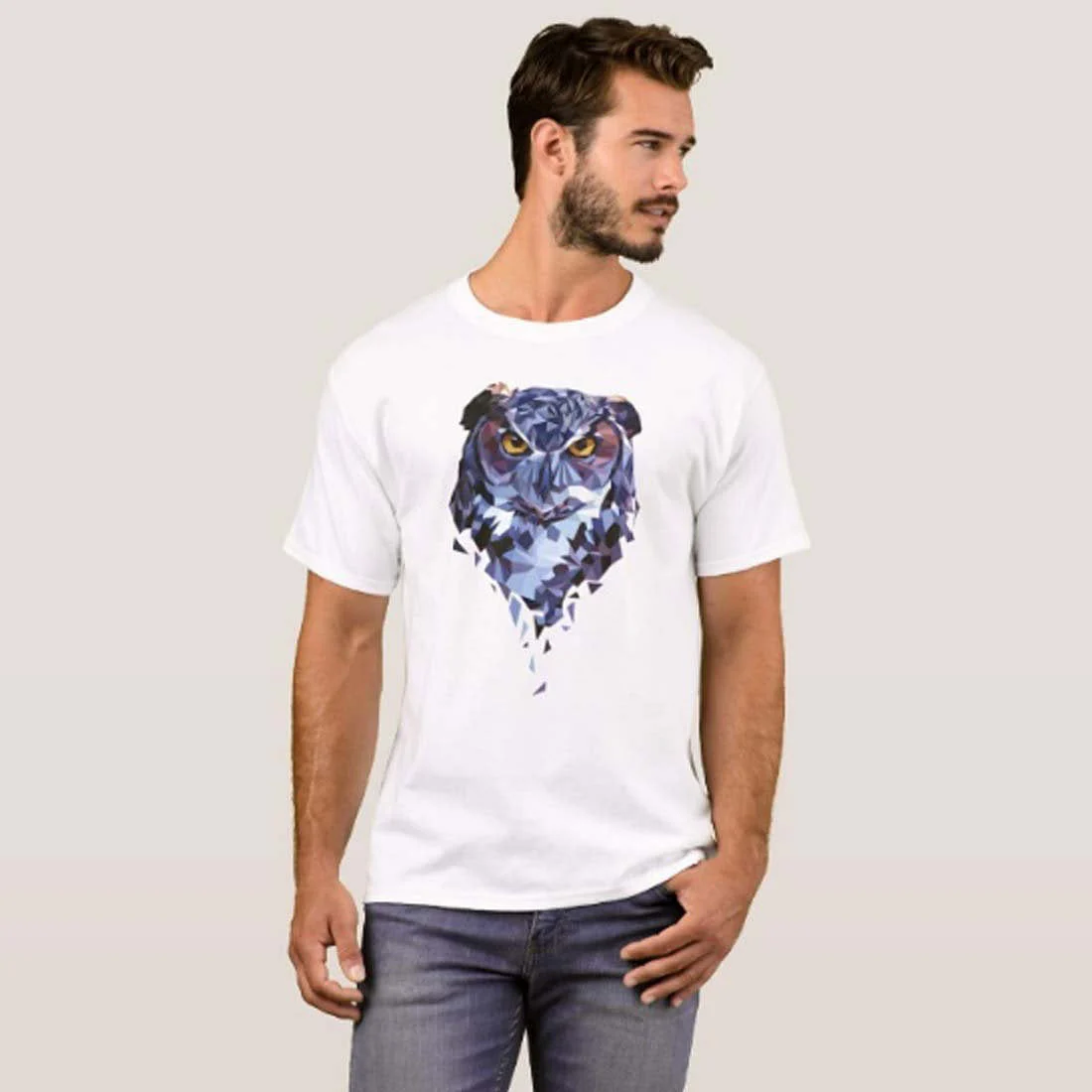 Nutcase Designer Round Neck Men's T-Shirt Wrinkle-Free Poly Cotton Tees - Geometric Owl - Image 3