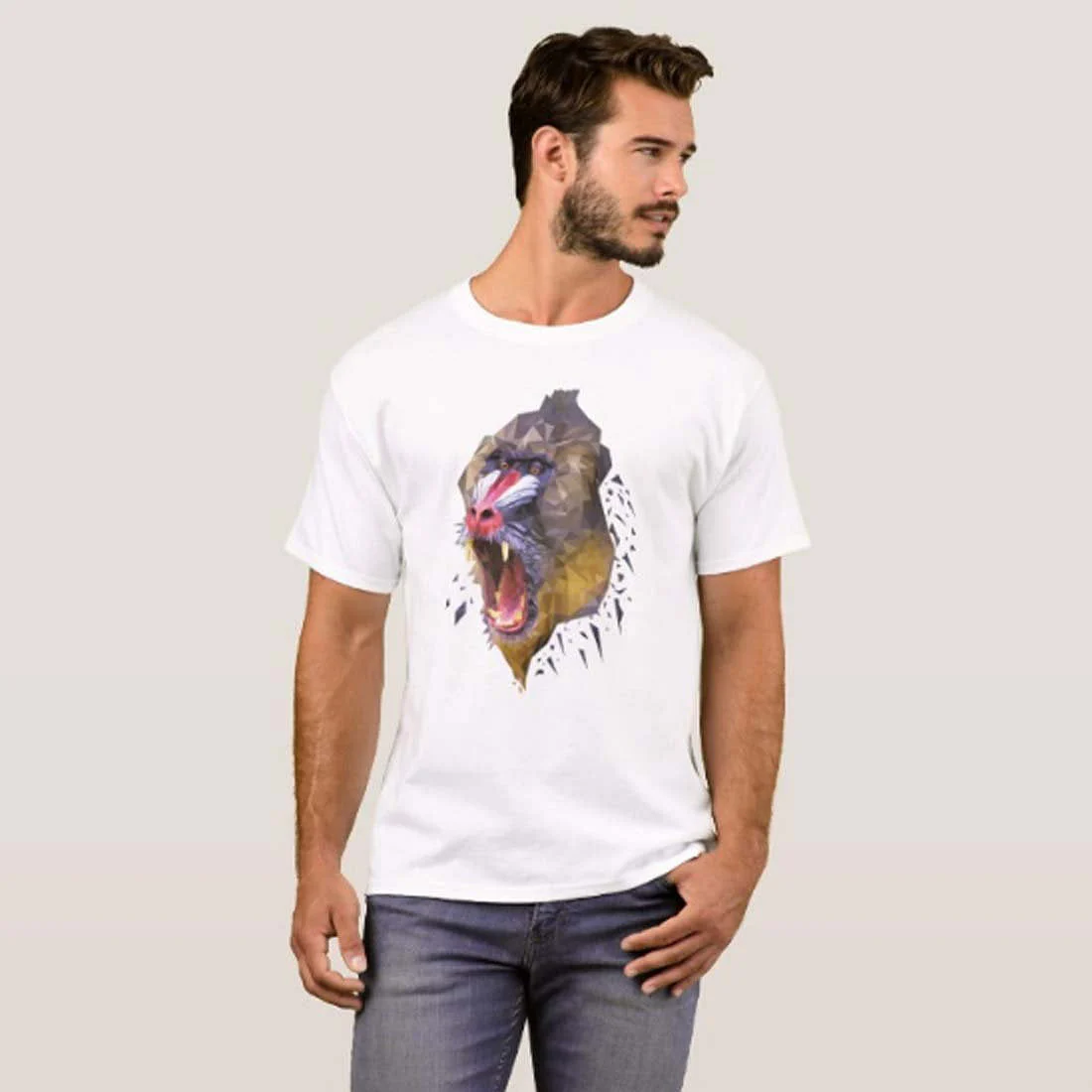 Nutcase Designer Round Neck Men's T-Shirt Wrinkle-Free Poly Cotton Tees - Wild Baboon - Image 3