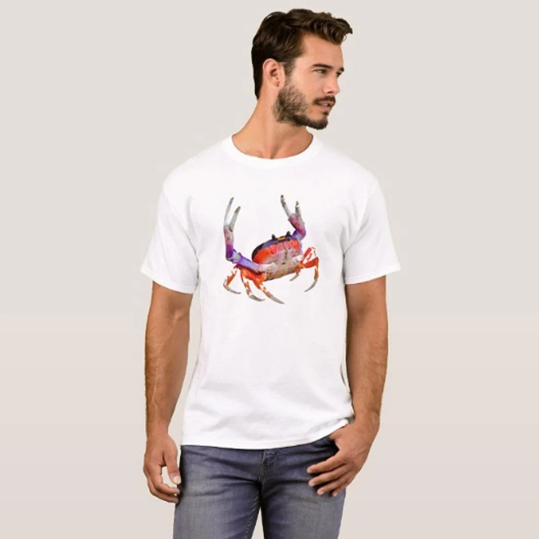 Nutcase Designer Round Neck Men's T-Shirt Wrinkle-Free Poly Cotton Tees - Crab - Image 3