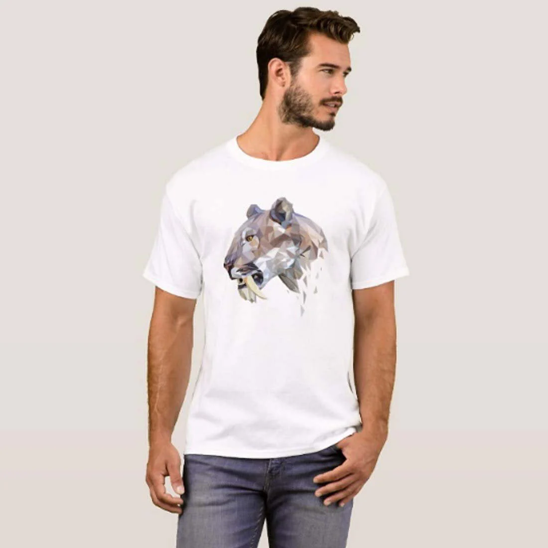 Nutcase Designer Round Neck Men's T-Shirt Wrinkle-Free Poly Cotton Tees - Sabertooth Tiger - Image 3
