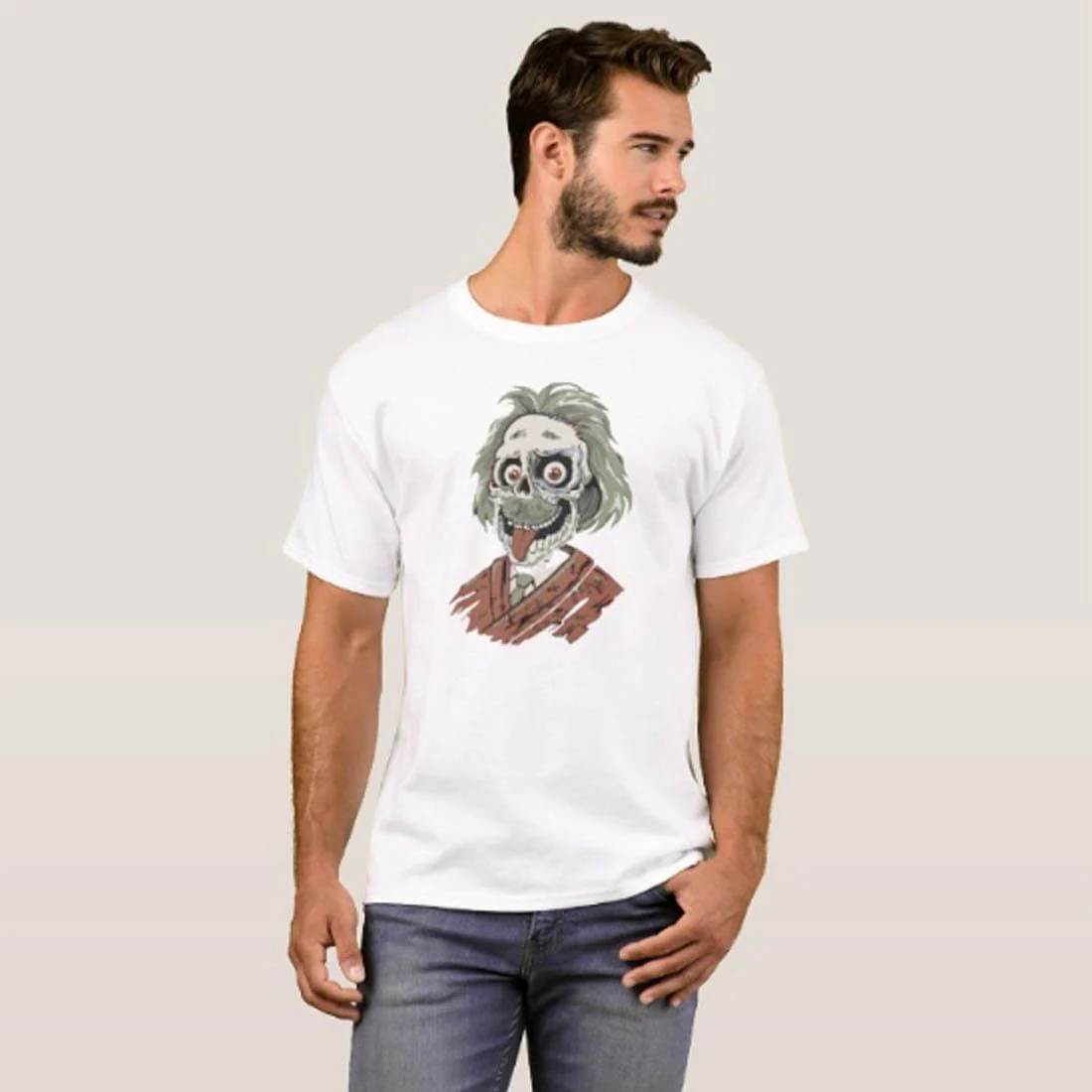 Nutcase Designer Round Neck Men's T-Shirt Wrinkle-Free Poly Cotton Tees - Einstein Zombie - Image 3