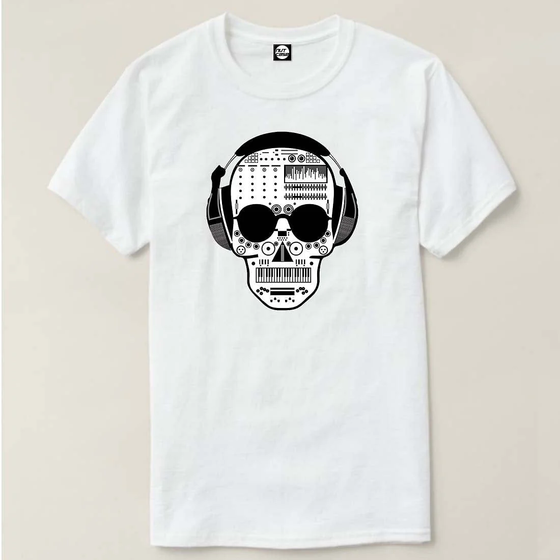 Nutcase Designer Round Neck Men's T-Shirt Wrinkle-Free Poly Cotton Tees - DJ Skull - Image 4