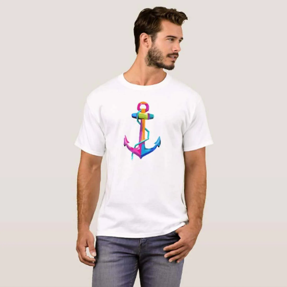 Nutcase Designer Round Neck Men's T-Shirt Wrinkle-Free Poly Cotton Tees - Anchor Cool Art - Image 3